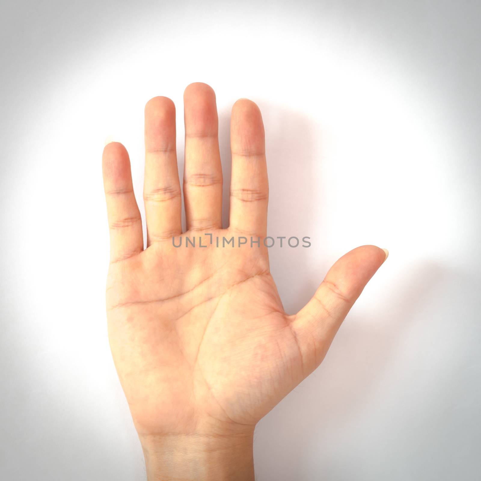 Filtered image studio shot the right male hand isolated on white by trongnguyen