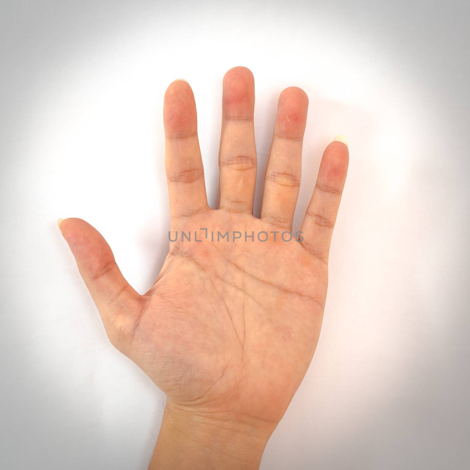 Filtered image studio shot the left male hand isolated on white by trongnguyen