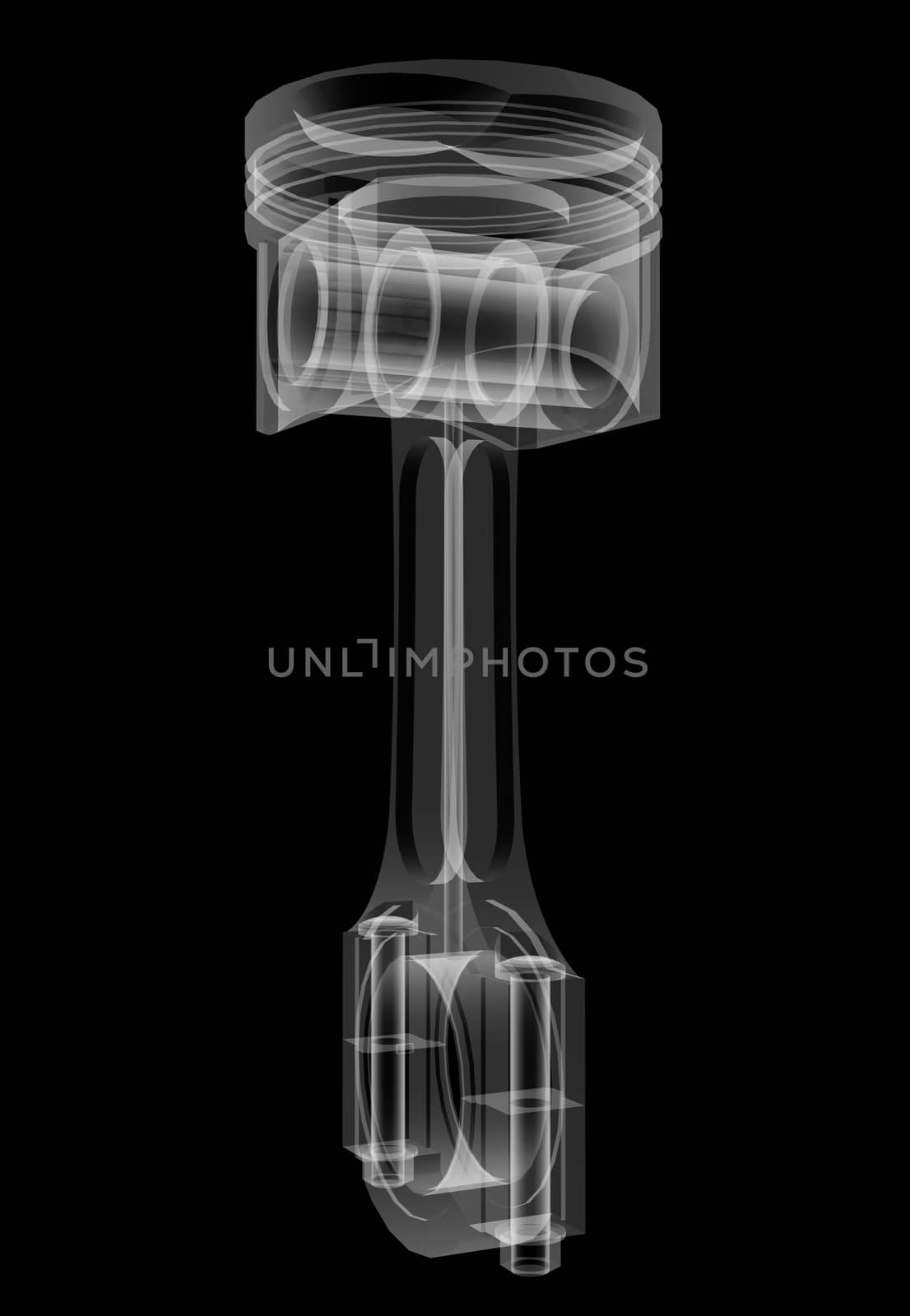 Piston X-Ray style. Isolated on black background. 3D illustration