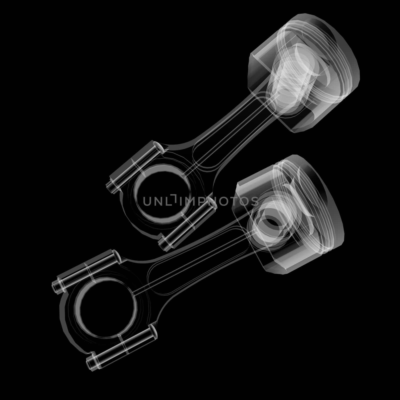 Piston X-Ray style. Isolated on black background. 3D illustration