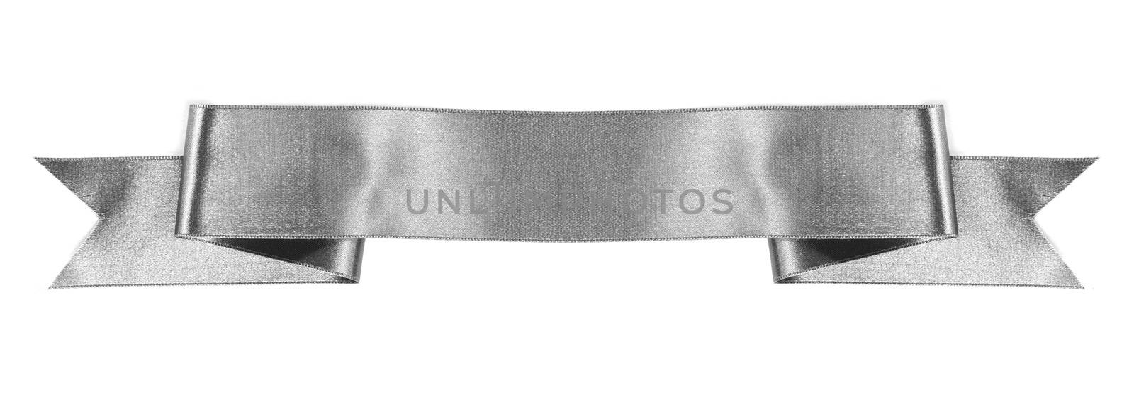 Silver satin ribbon banner isolated on white background