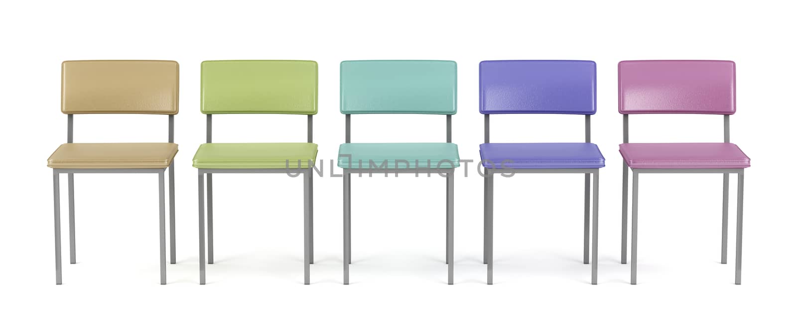 Front view of colorful chairs in a row
