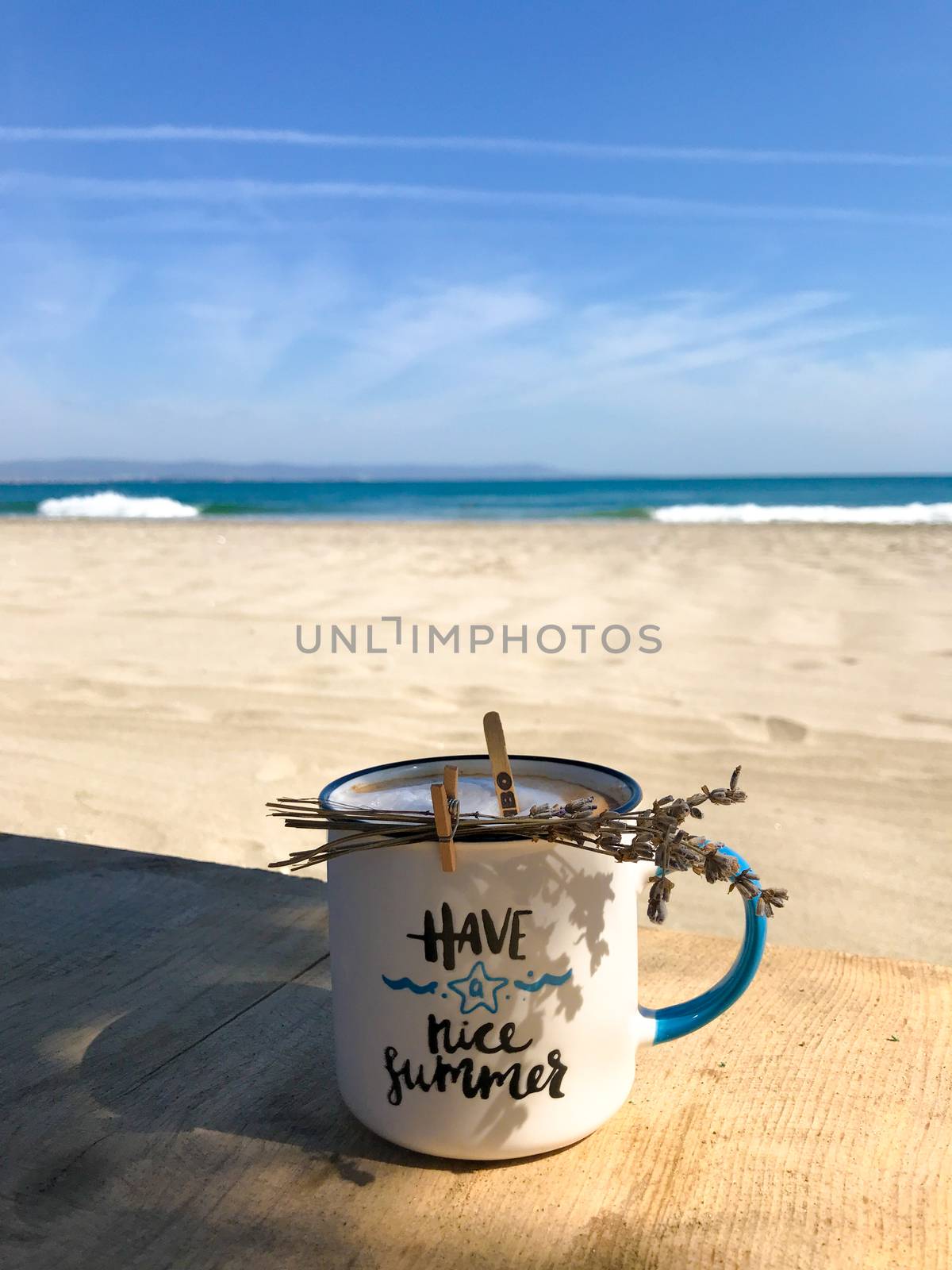 Pomorie, Bulgaria - September 12, 2019: Warm Cappuccino On The Beach.