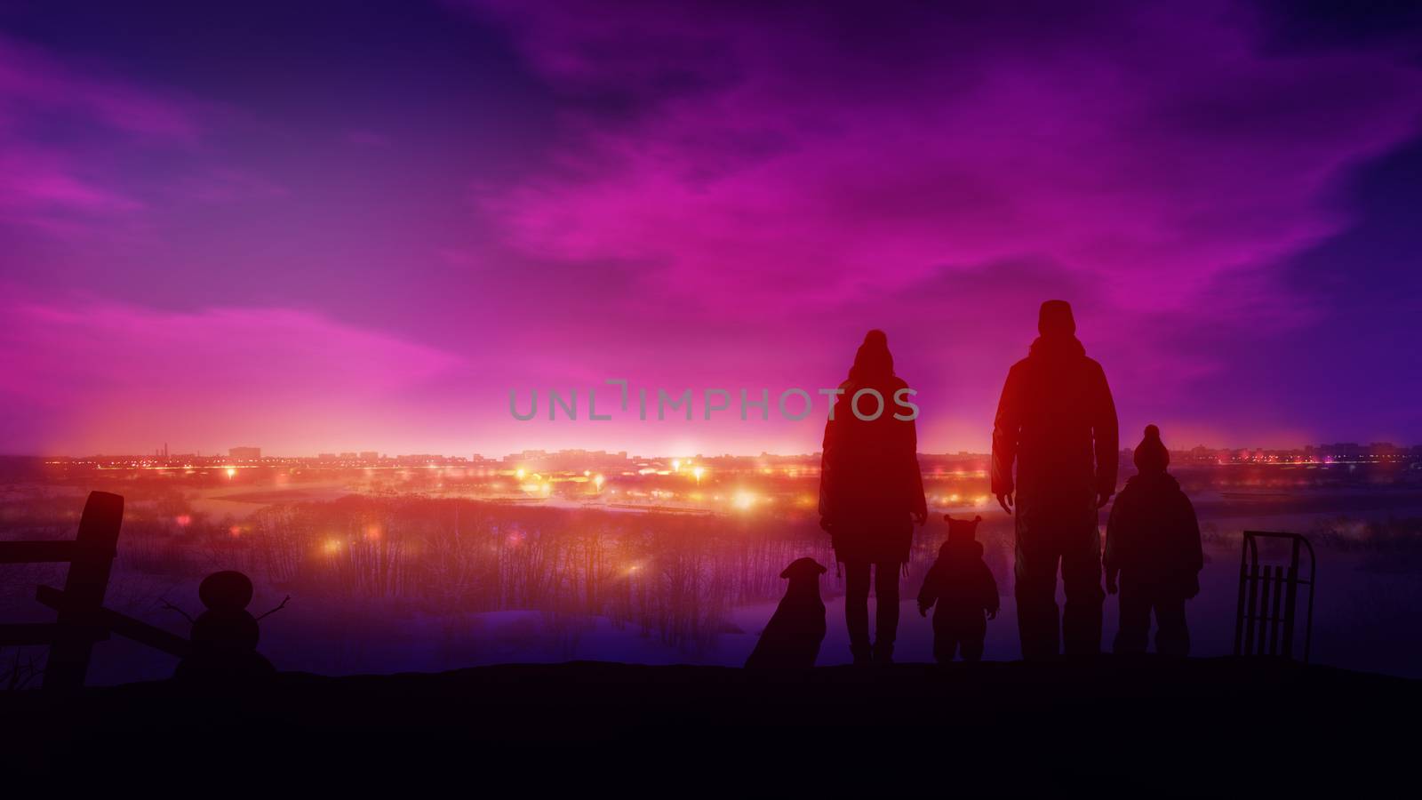 Family on the evening winter walk. by ConceptCafe