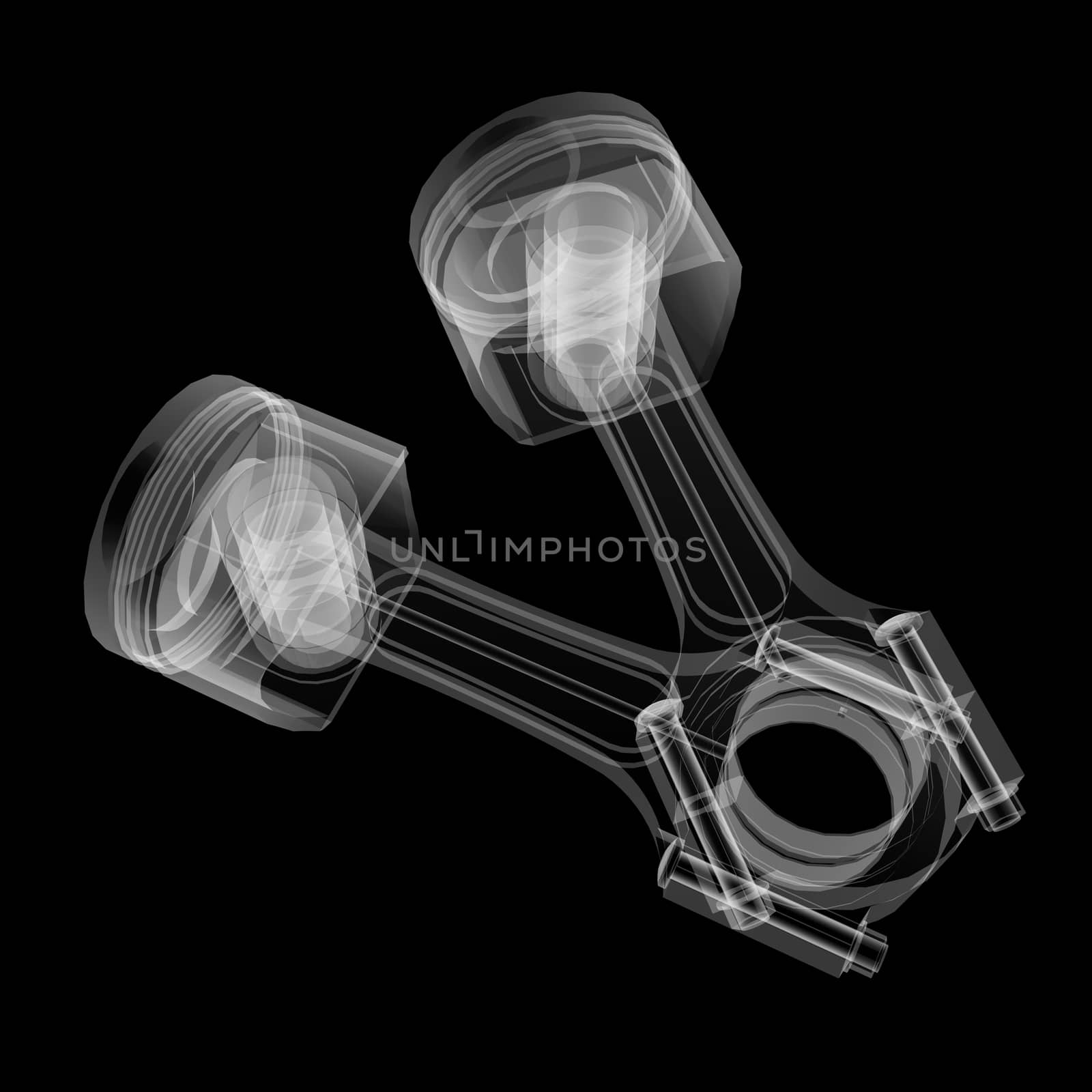 Piston X-Ray style. Isolated on black background. 3D illustration