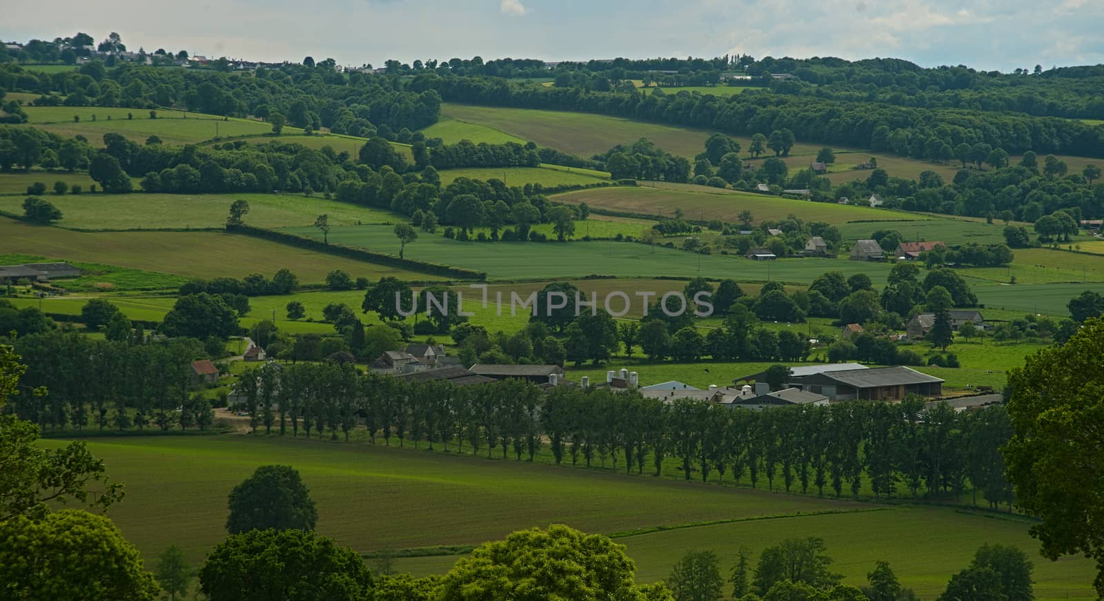 View from the hill on tranquil landscape in rural Normandy