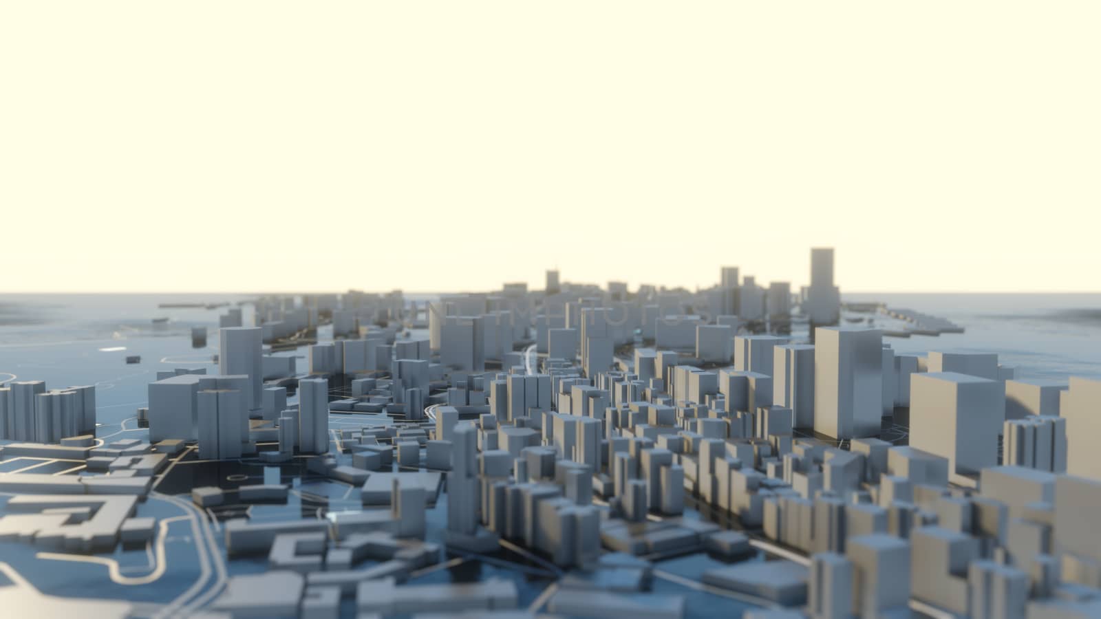 3D illustration. Futuristic City in sunny day by cherezoff