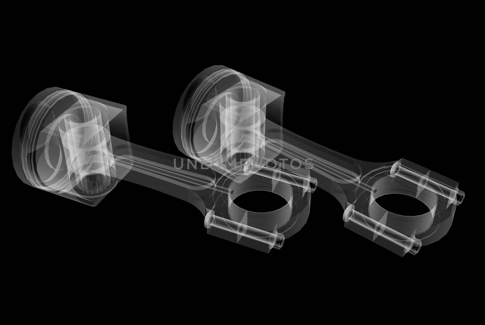 Piston X-Ray style. Isolated on black background. 3D illustration