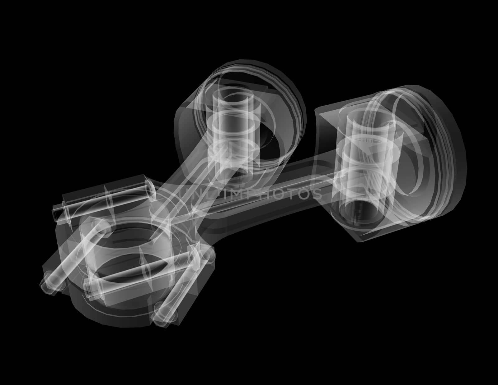 Piston X-Ray style. Isolated on black background. 3D illustration