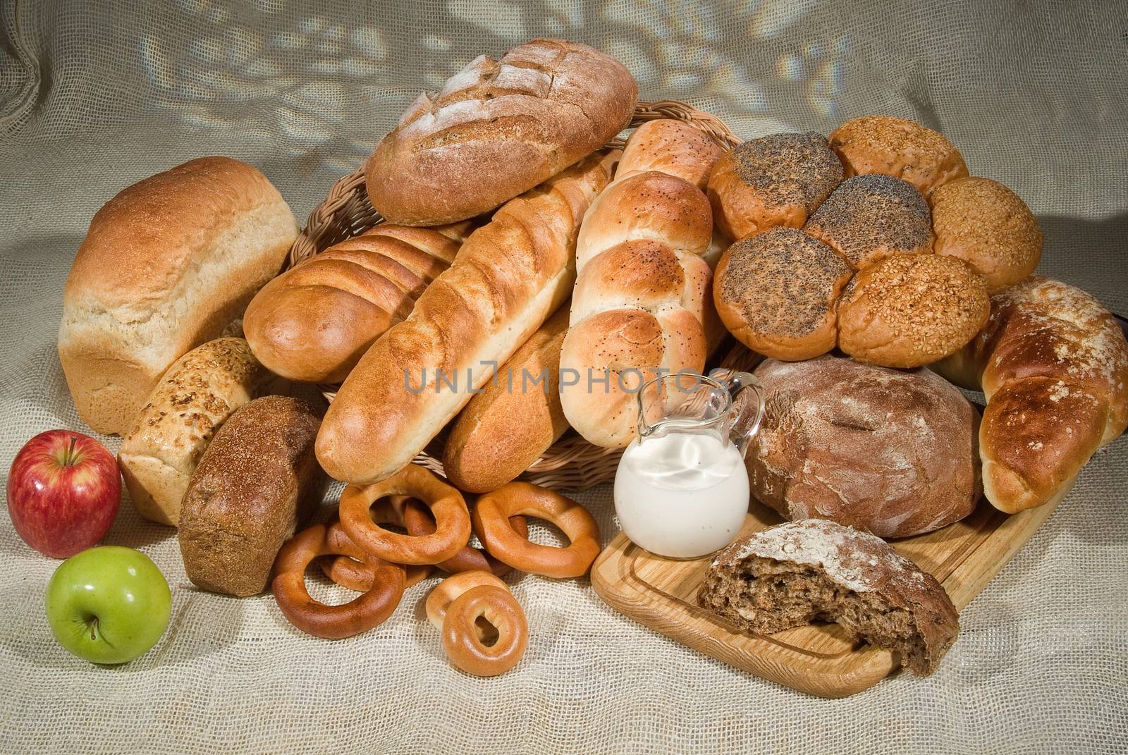 Different kinds of bread on a studio background