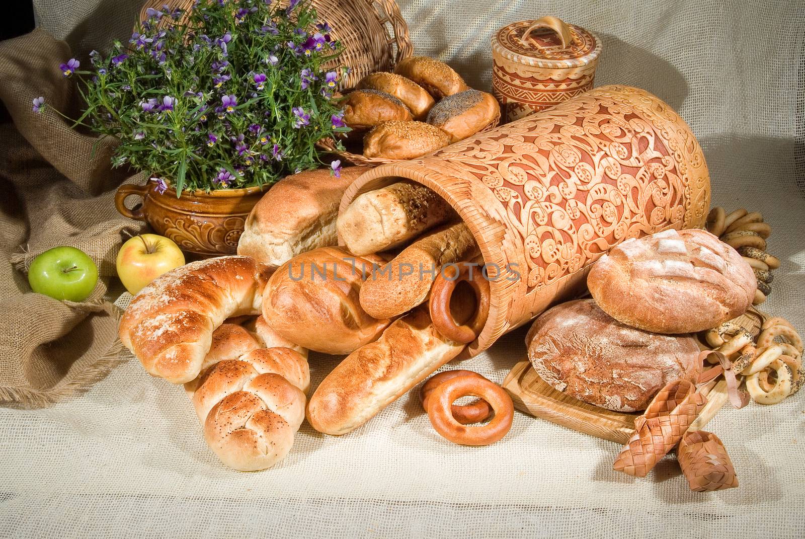 Different kinds of bread on a studio background