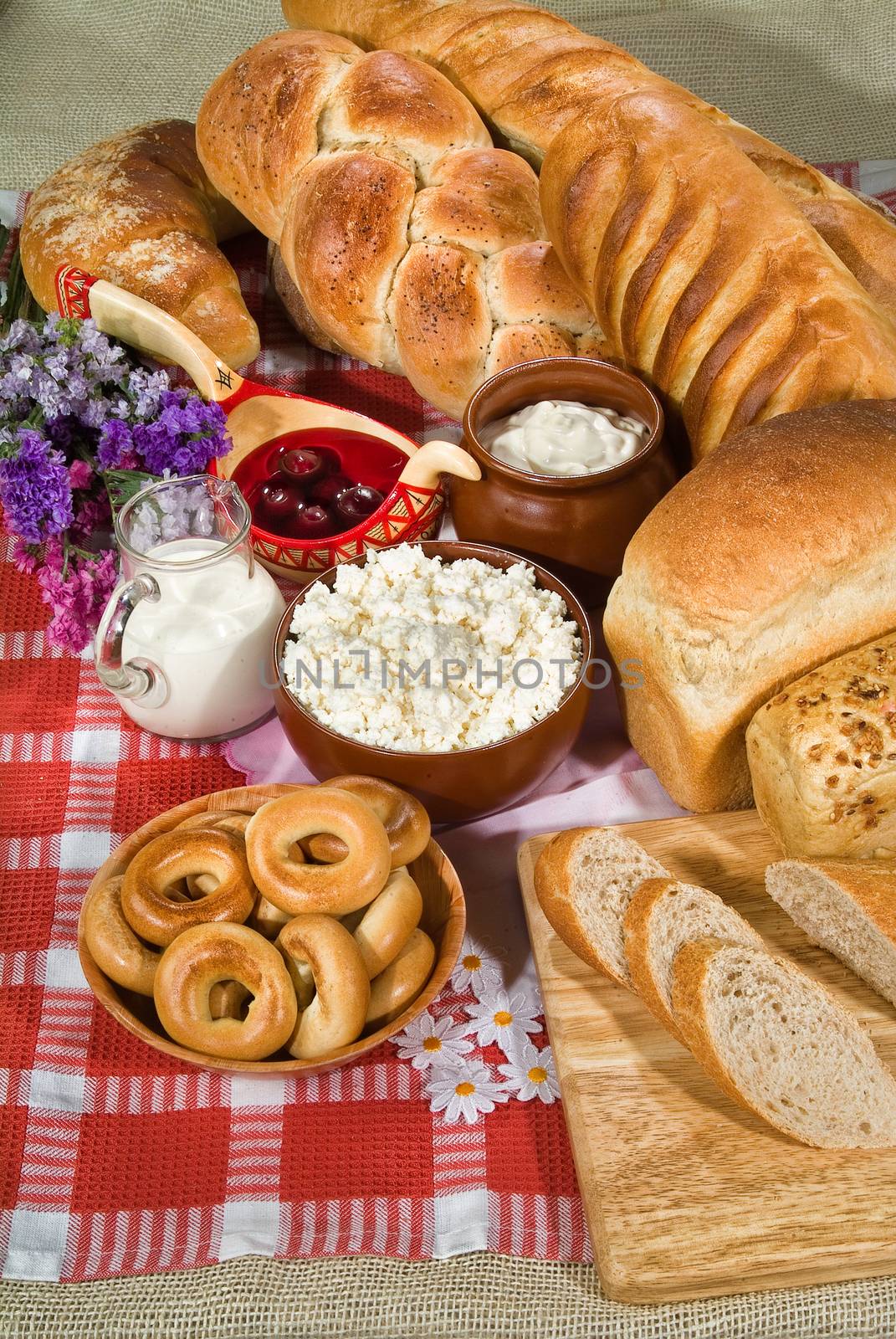 Different kinds of bread on a studio background
