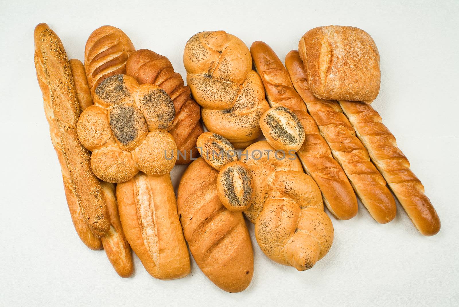 Different kinds of bread on a studio background