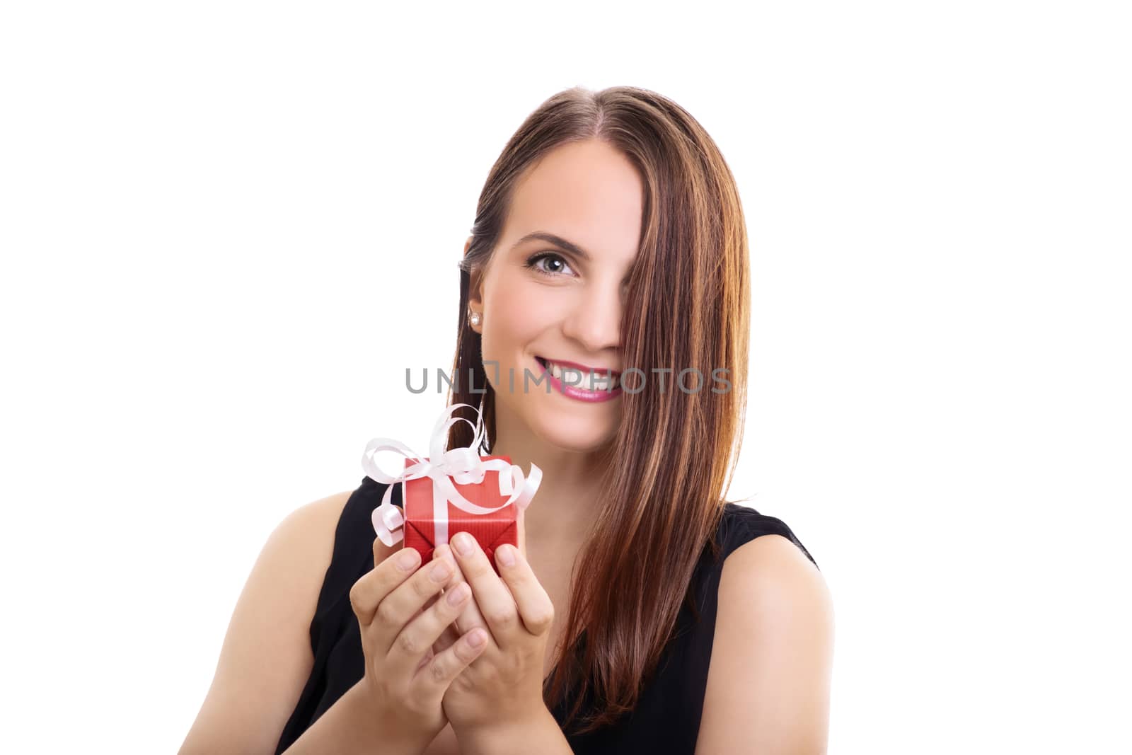 Beautiful woman with a wrapped gift by Mendelex