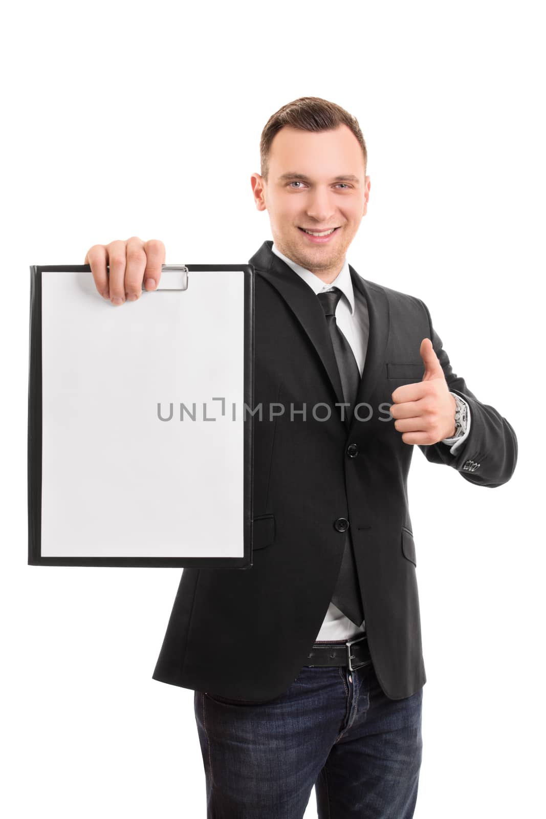 Young businessman with a clipboard by Mendelex