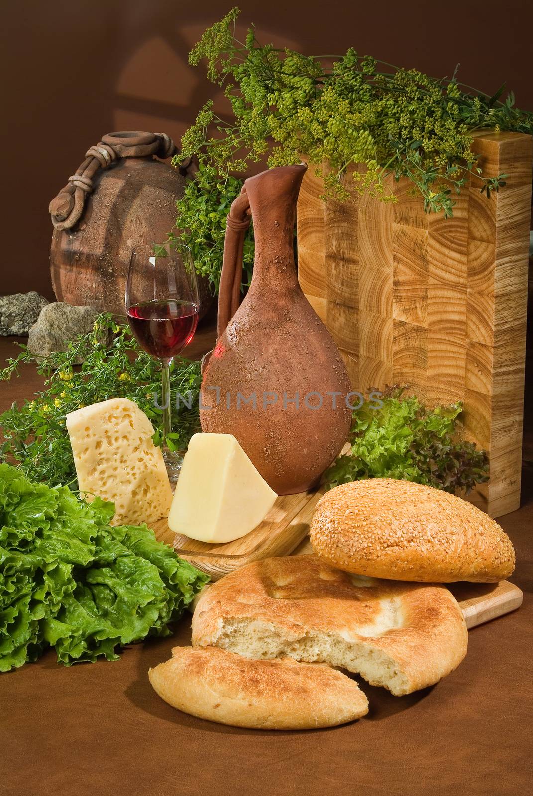 Different kinds of bread on a studio background