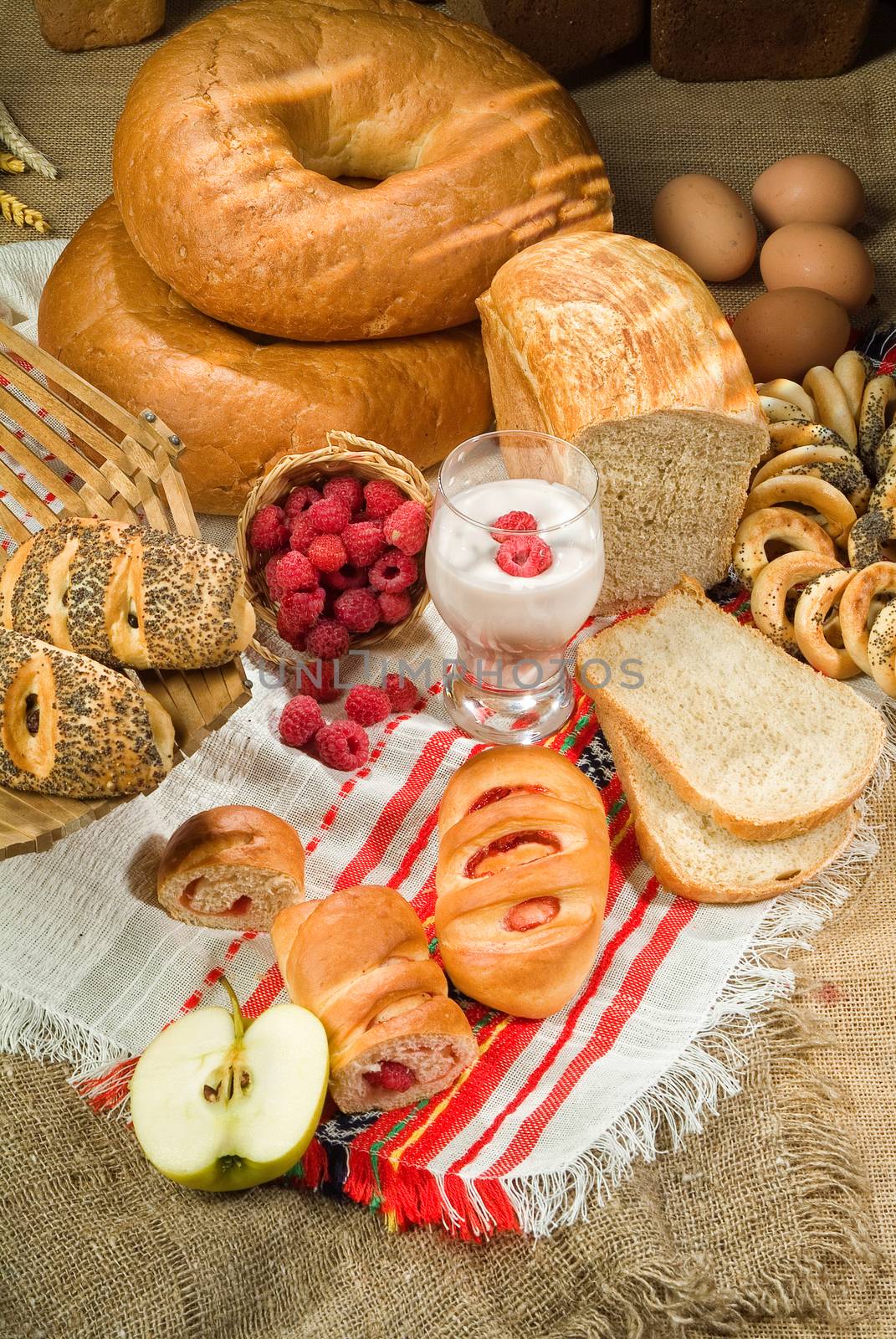 Different kinds of bread on a studio background