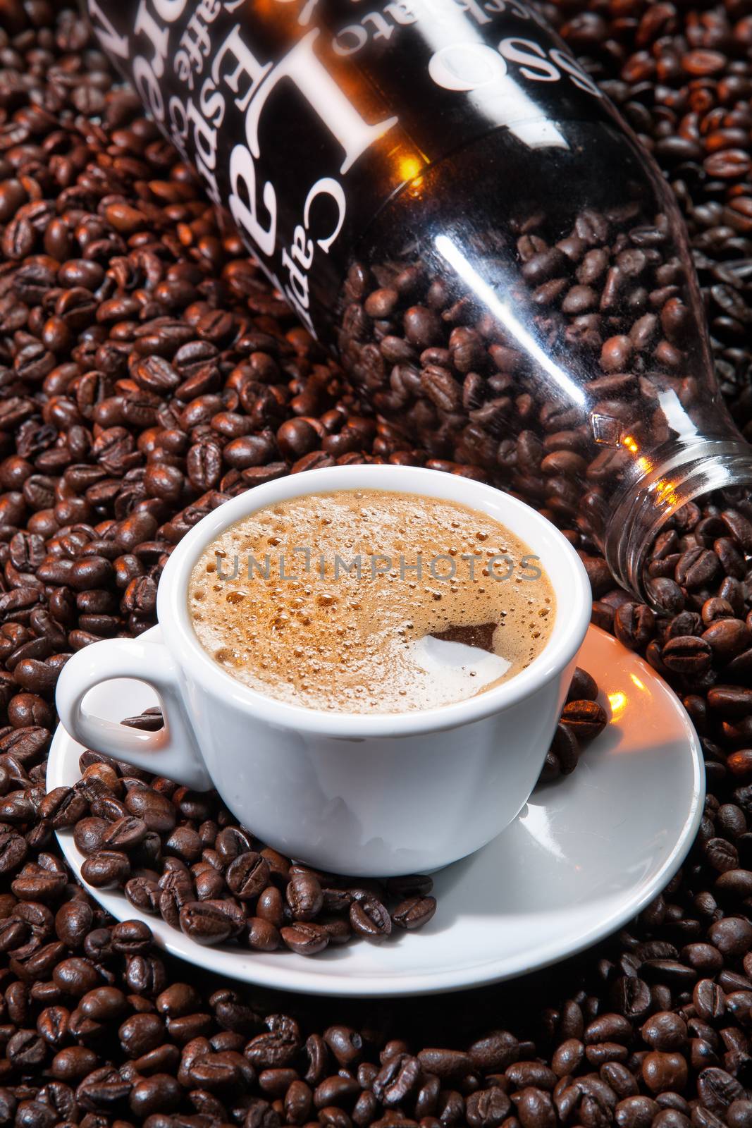 Coffee and coffee beans ona studio background