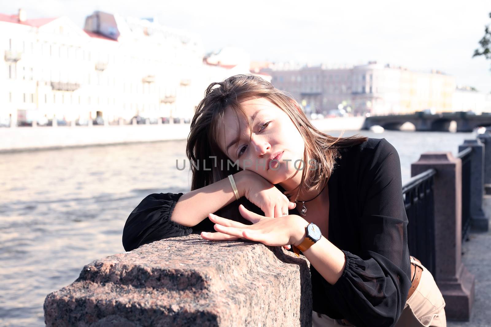 Girl In City Near River by kvkirillov