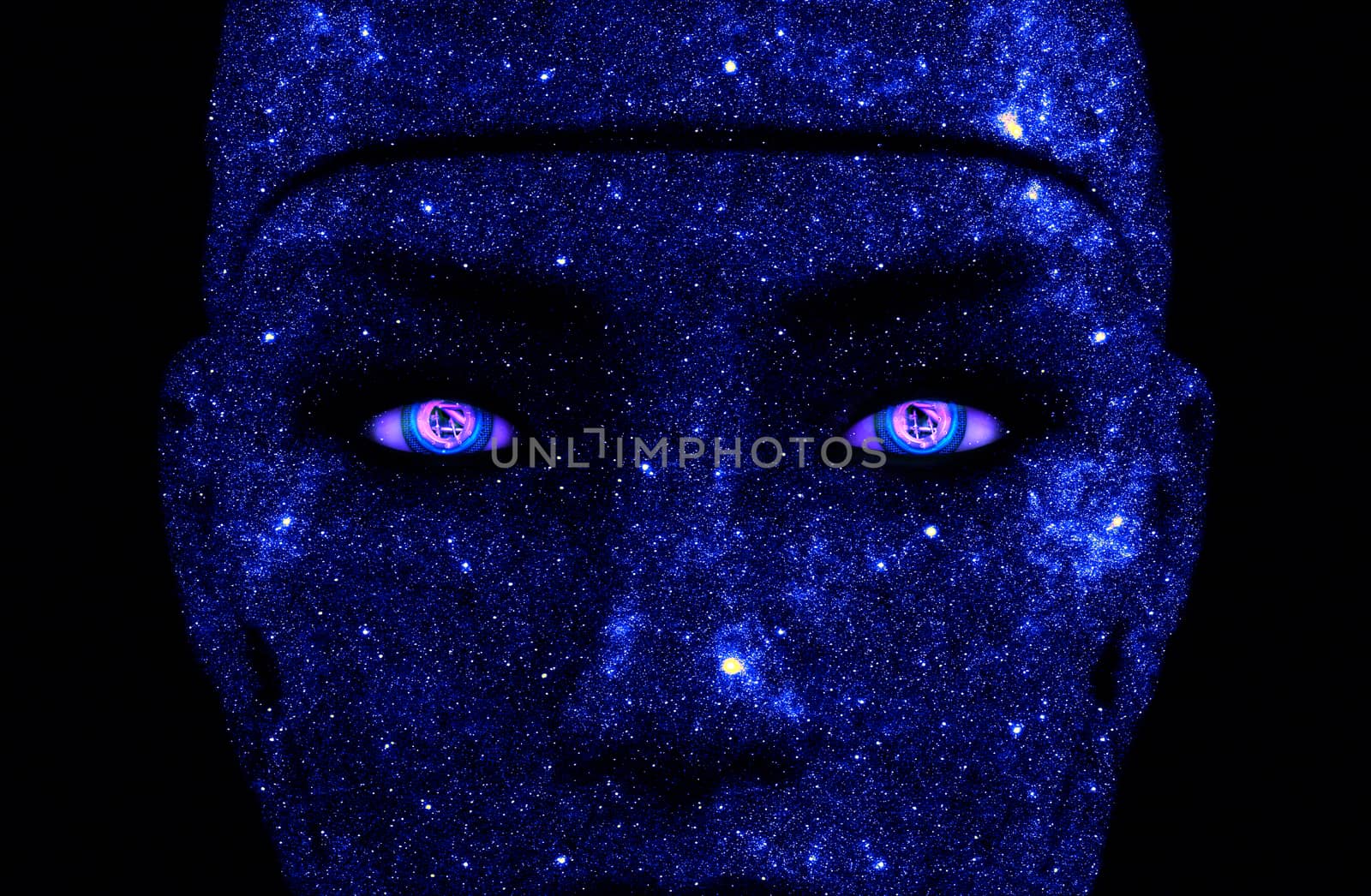 Female robot face made from stars - 3D rendering