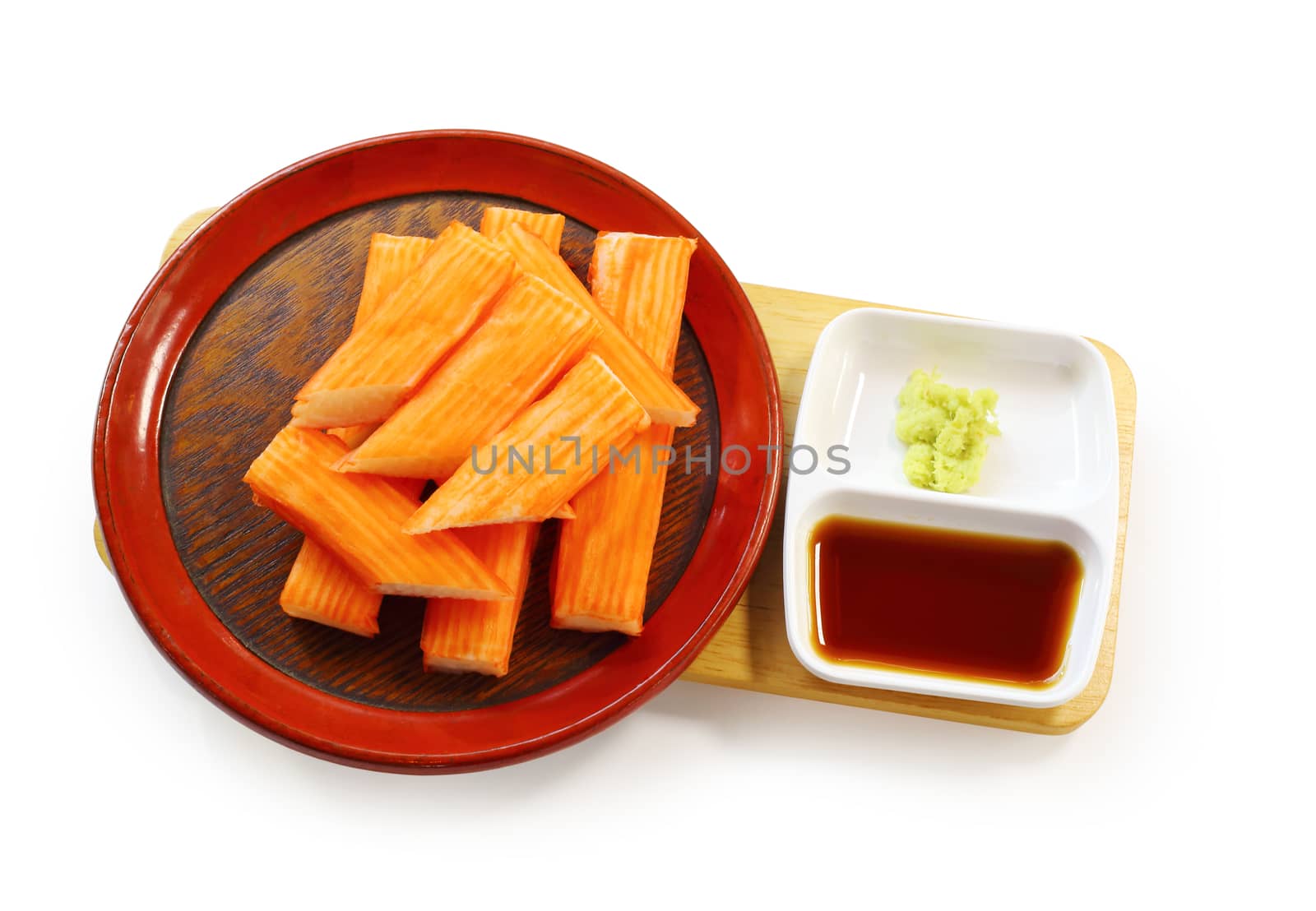 Japanese food crab stick isolated on white background, clipping path.