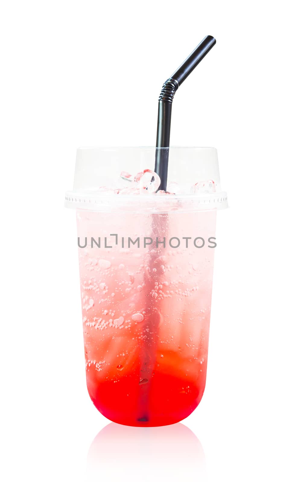 Strawberry italian soda drink in glass with straws isolated on white background, Save clipping path.