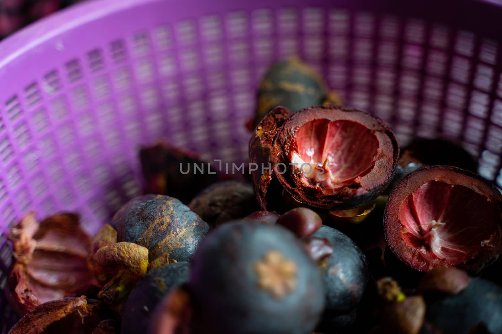 Healthy fruits Red mangosteen background in a supermarket local market