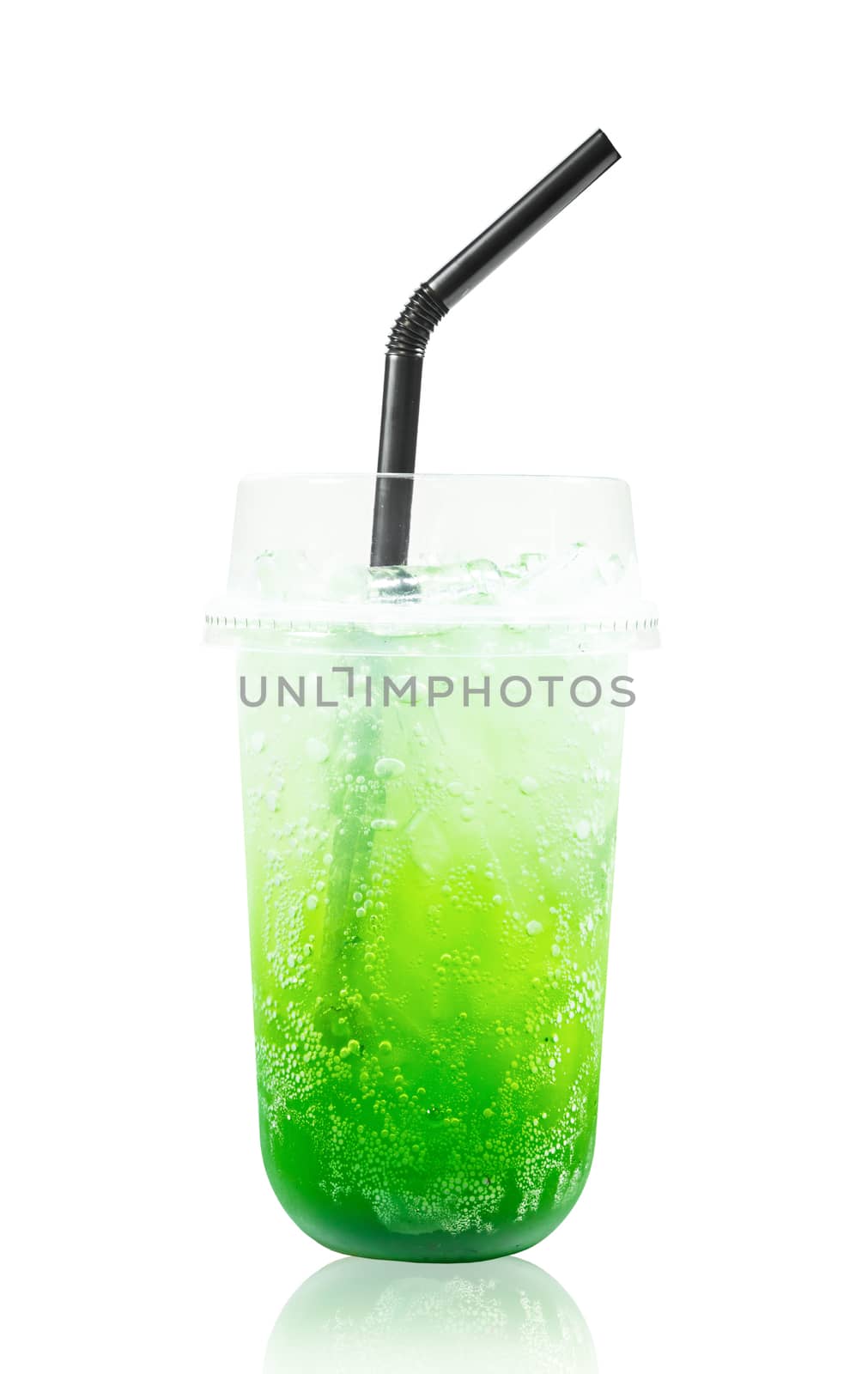 Kiwi fruit italian soda drink in glass with straws. by Gamjai