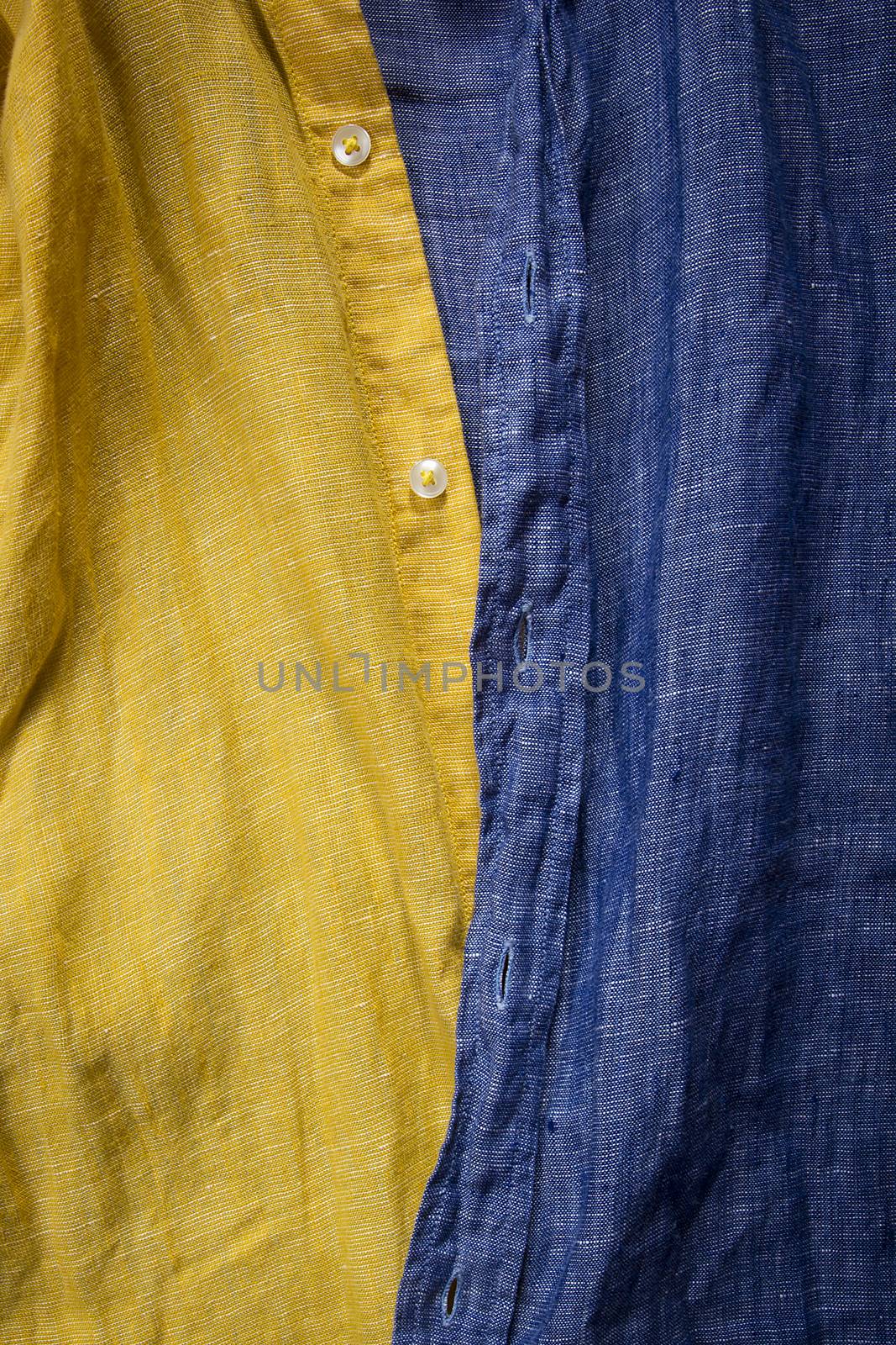 Close up of shirt yellow blue textile texture