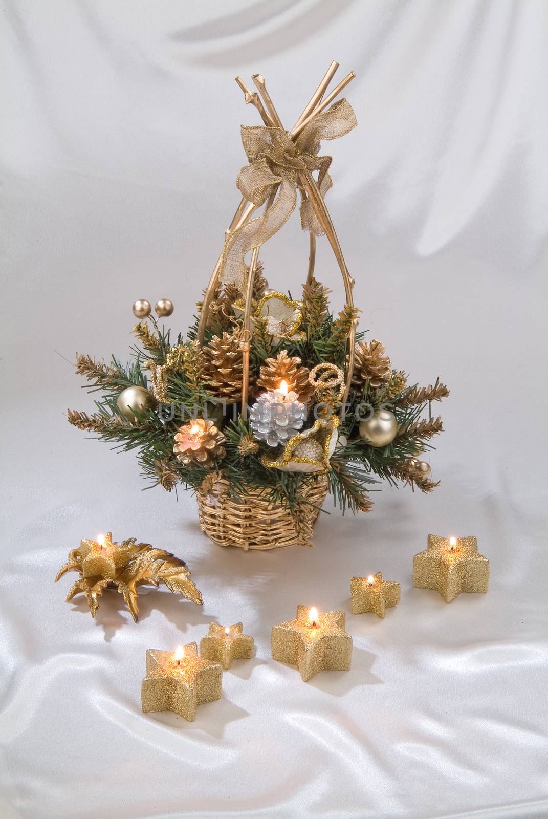 Still life with New Year accessories on a studio background