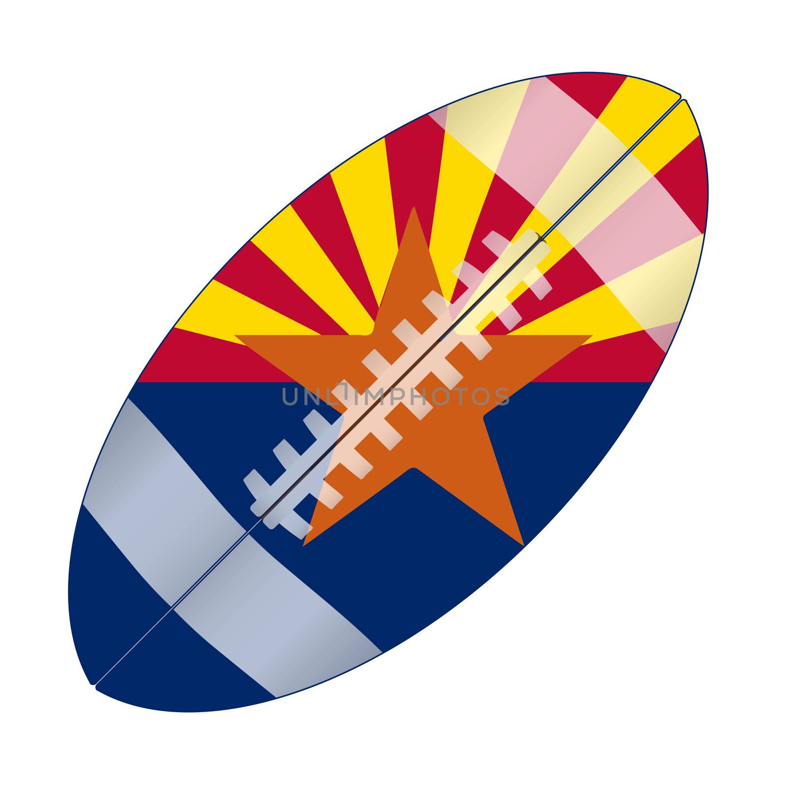 A typical american type foorball over a white background with the flag of Arizona