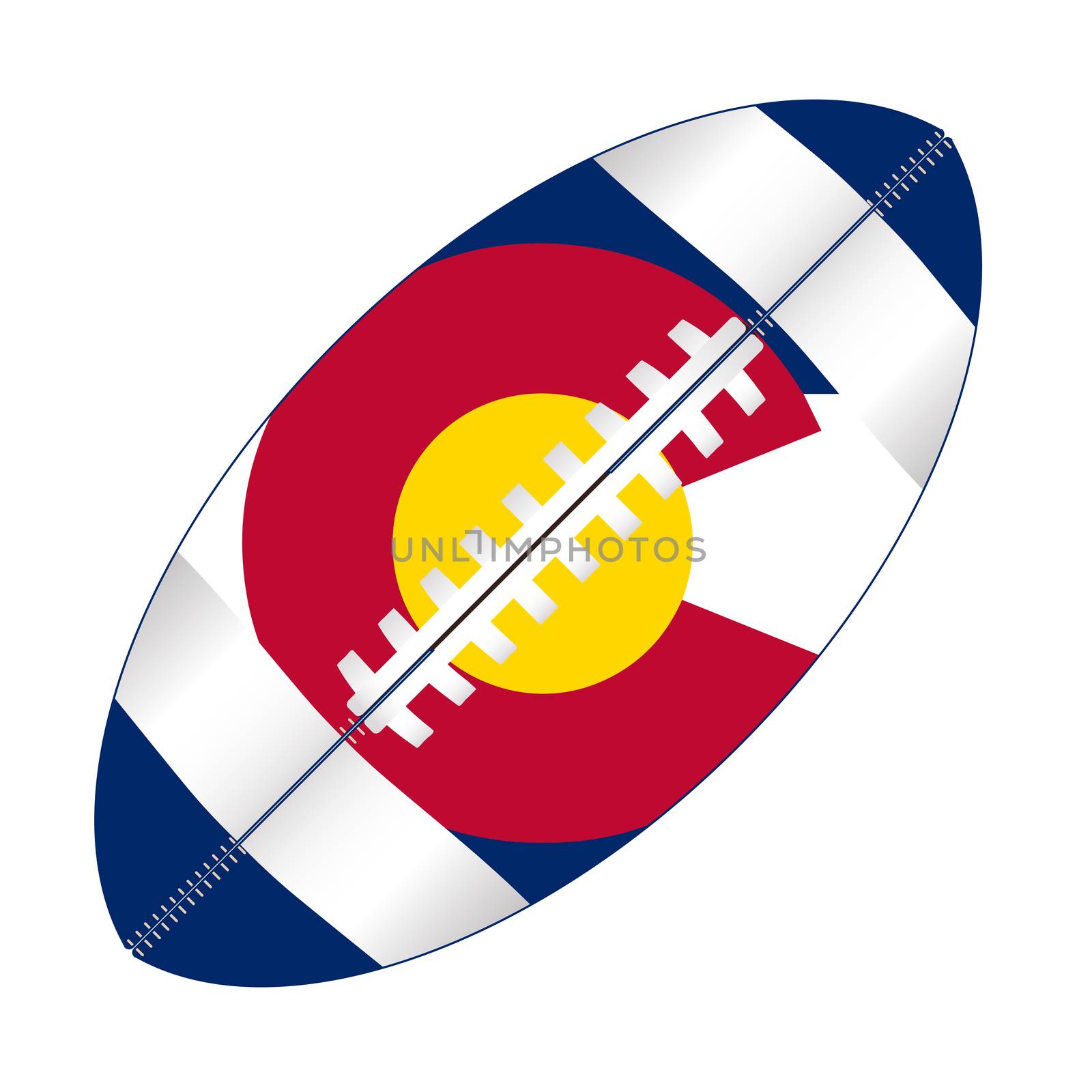 A typical american type foorball over a white background with the flag of Colorado