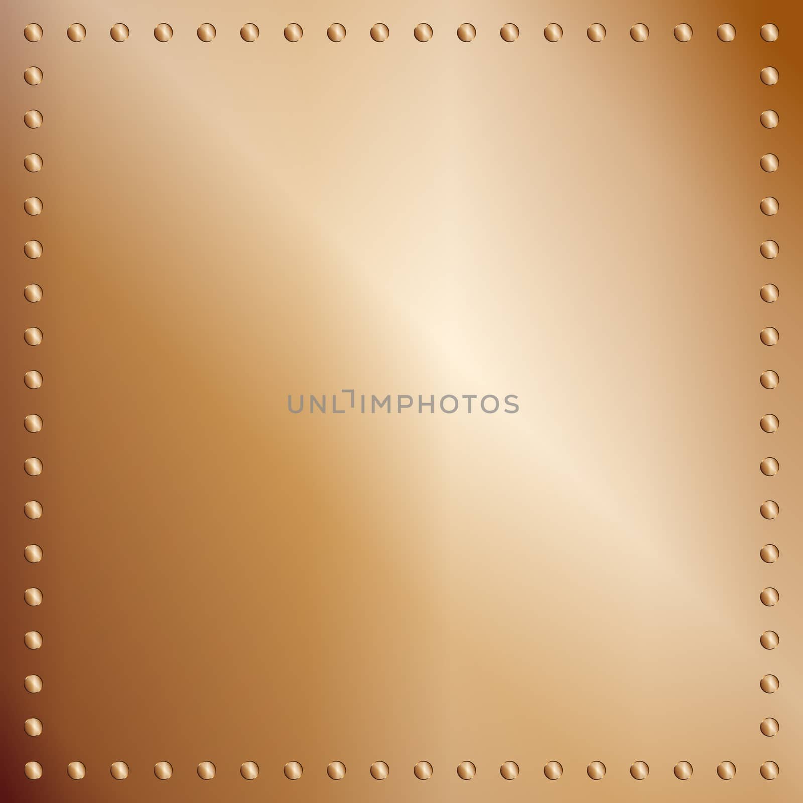 A bronze or copper plate background with a rivet border