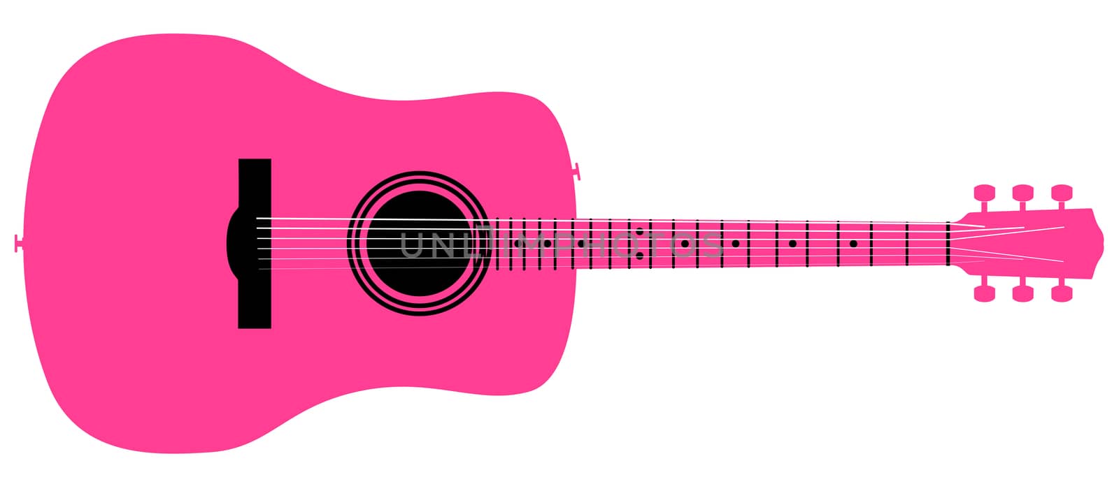 A typical acoustic guitar in pink isolated over a white background.