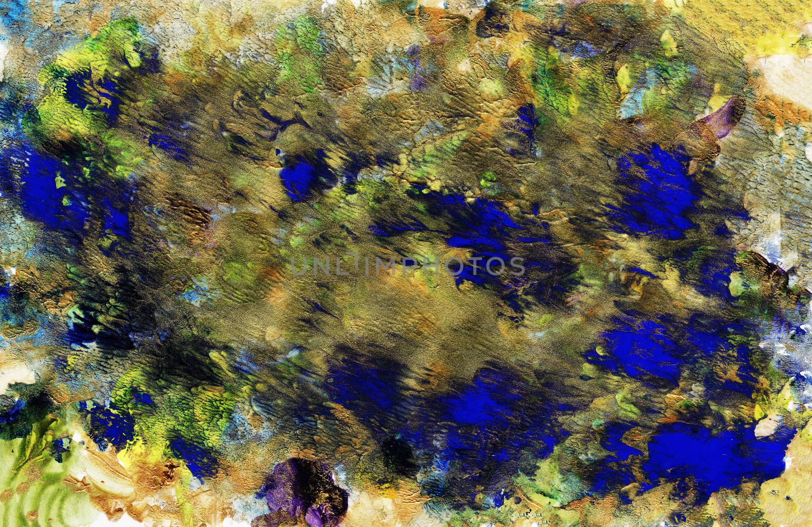 Blue, green backdrop with hand painted smears, smudges, paint splashes, drops of paint. Design for backgrounds, wallpapers, covers and packaging.