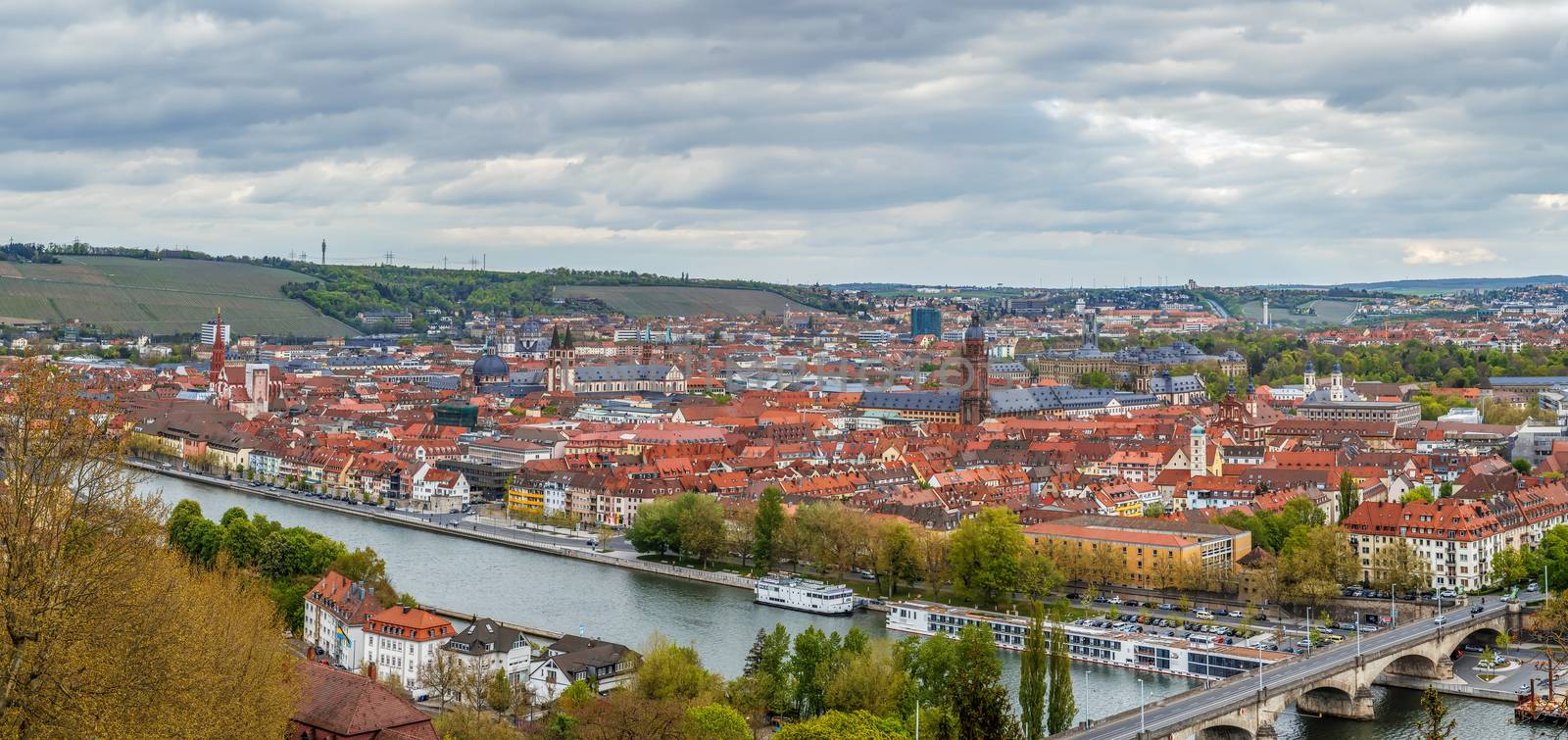 View of  historical center of Wurzburg  from pilgrimage church Kappele, Germany