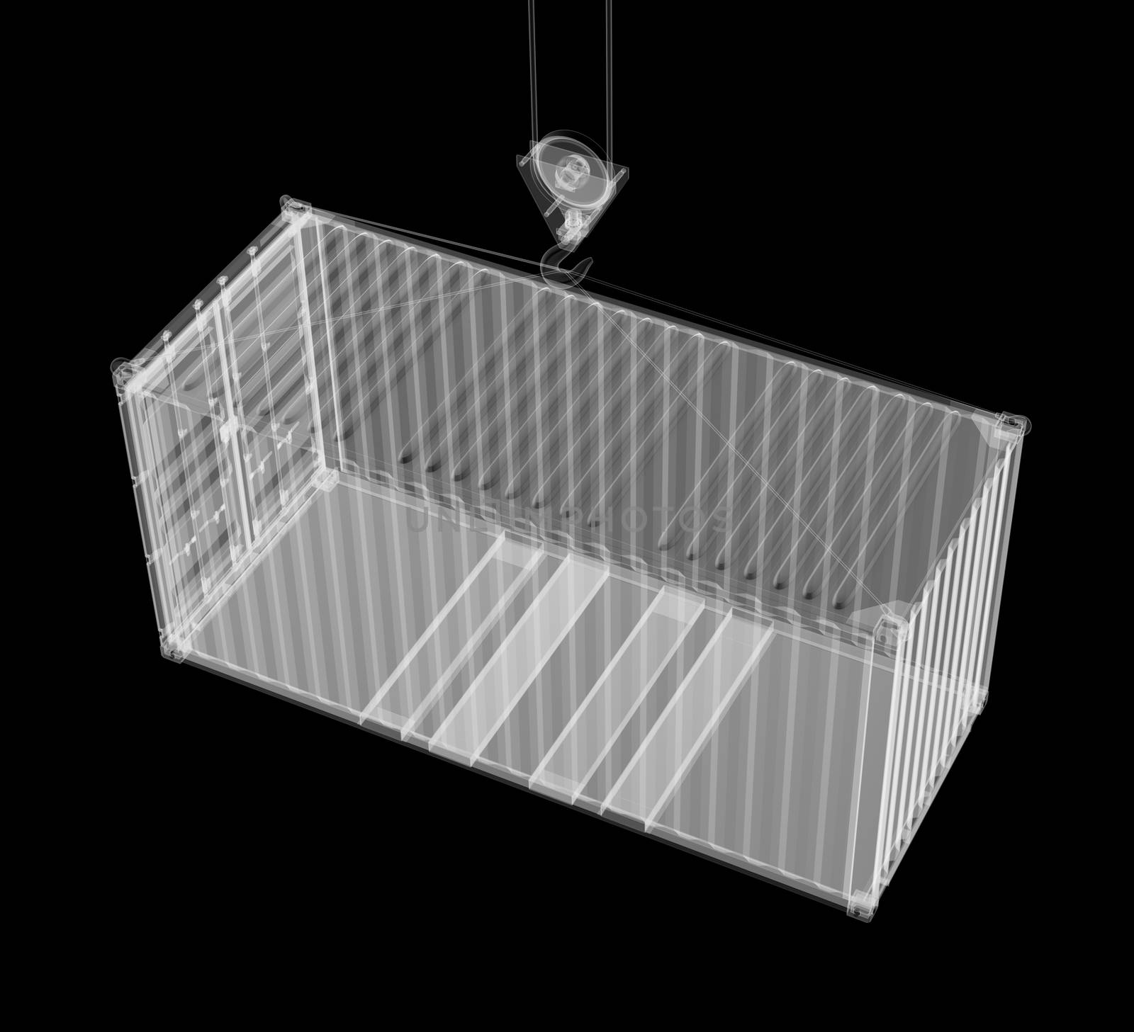 X-ray shipping container isolated on black. 3D rednering