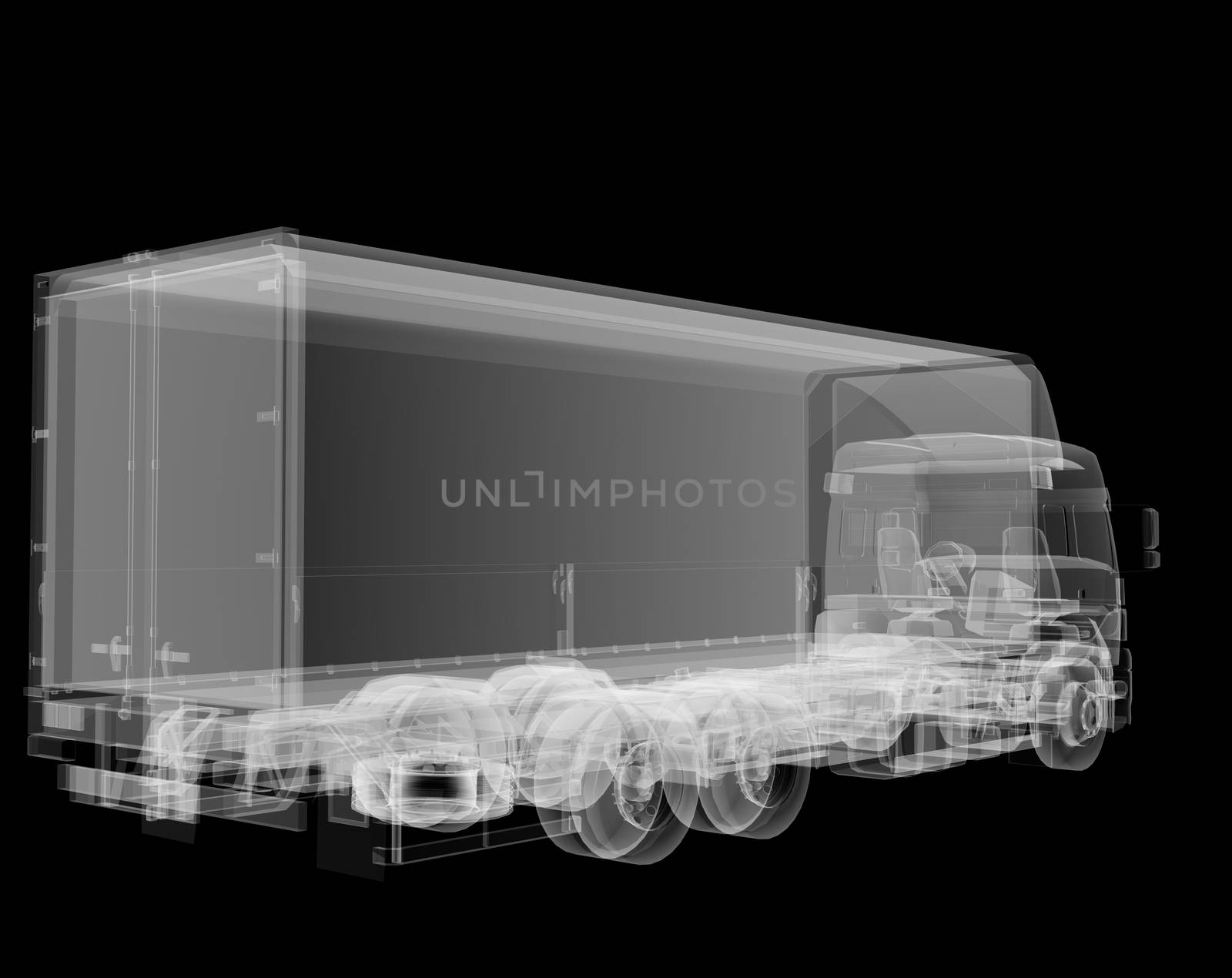 Truck x-ray on black background. 3D illustration