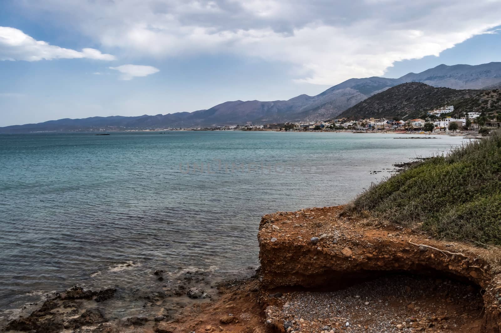 View of the coast and the beach of Stalis in the north of the island of Crete in Greece