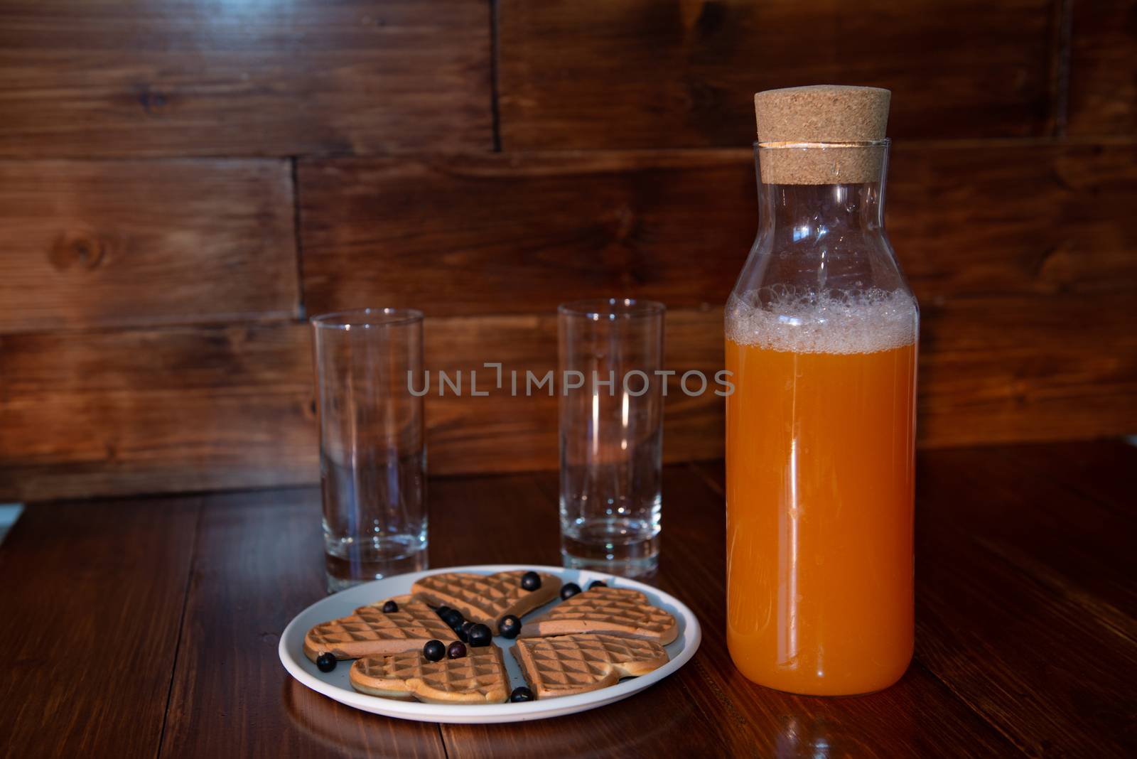 breakfast for two. freshly squeezed juice and wafers