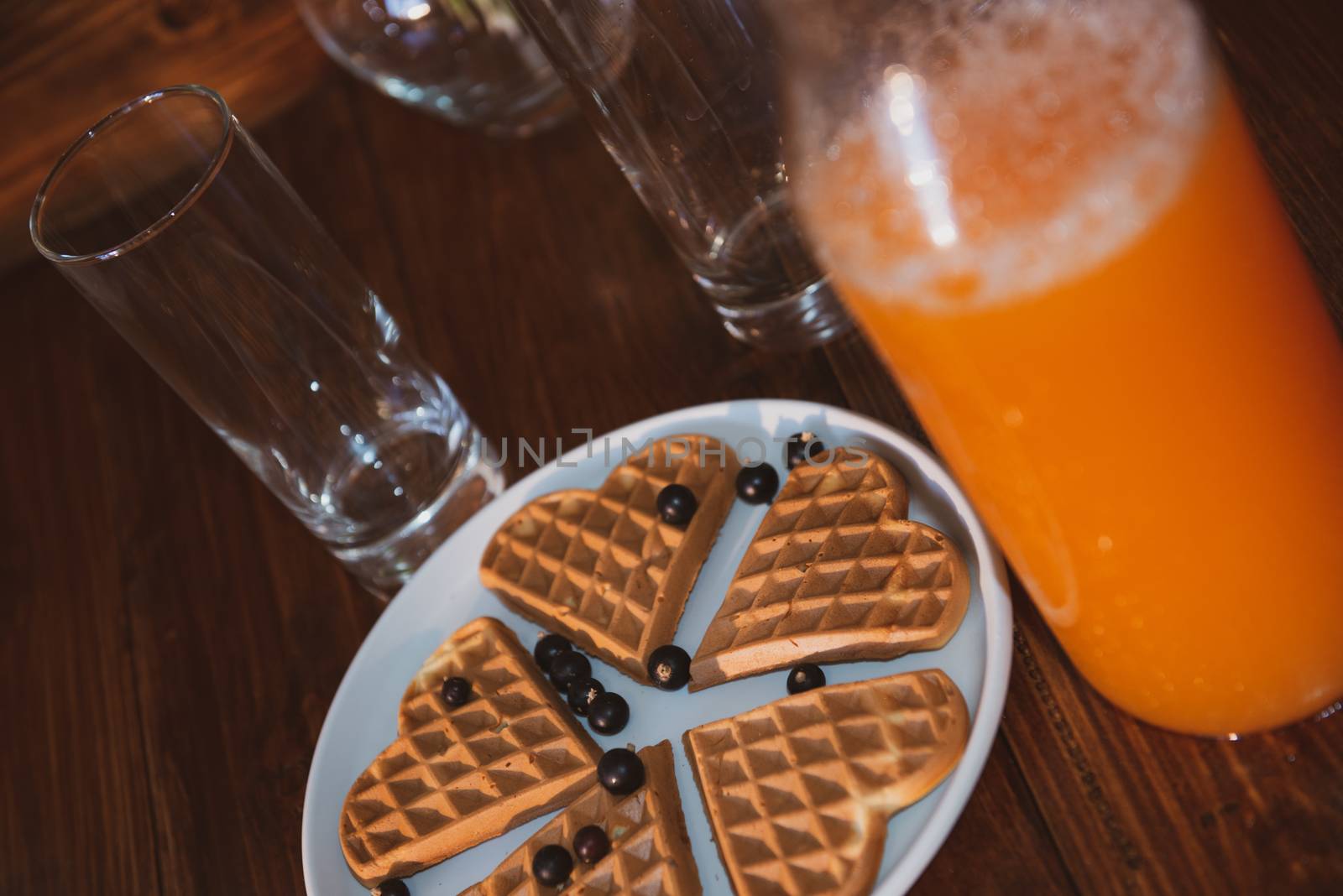 breakfast for two. freshly squeezed juice and wafers