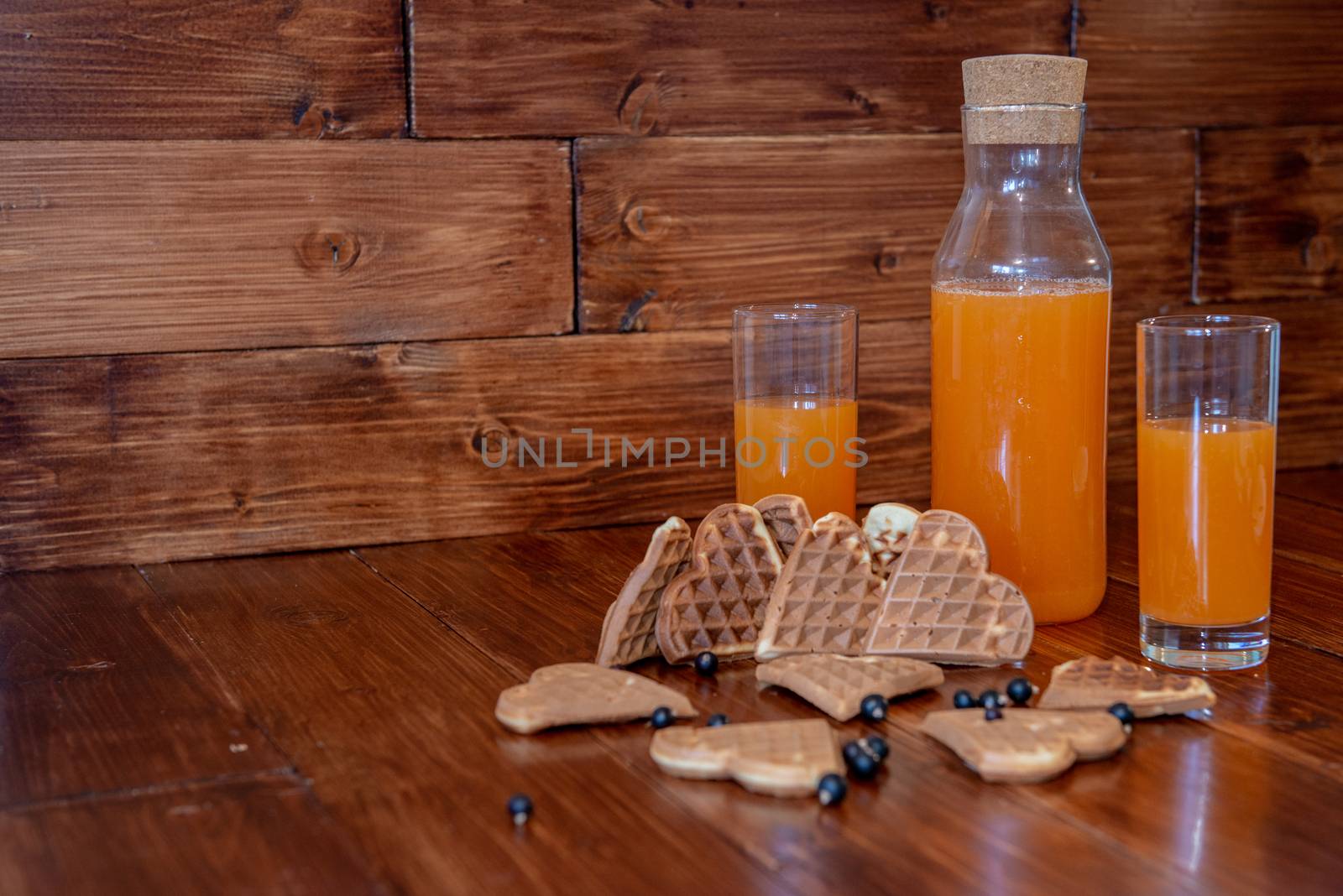 breakfast for two. freshly squeezed juice and wafers