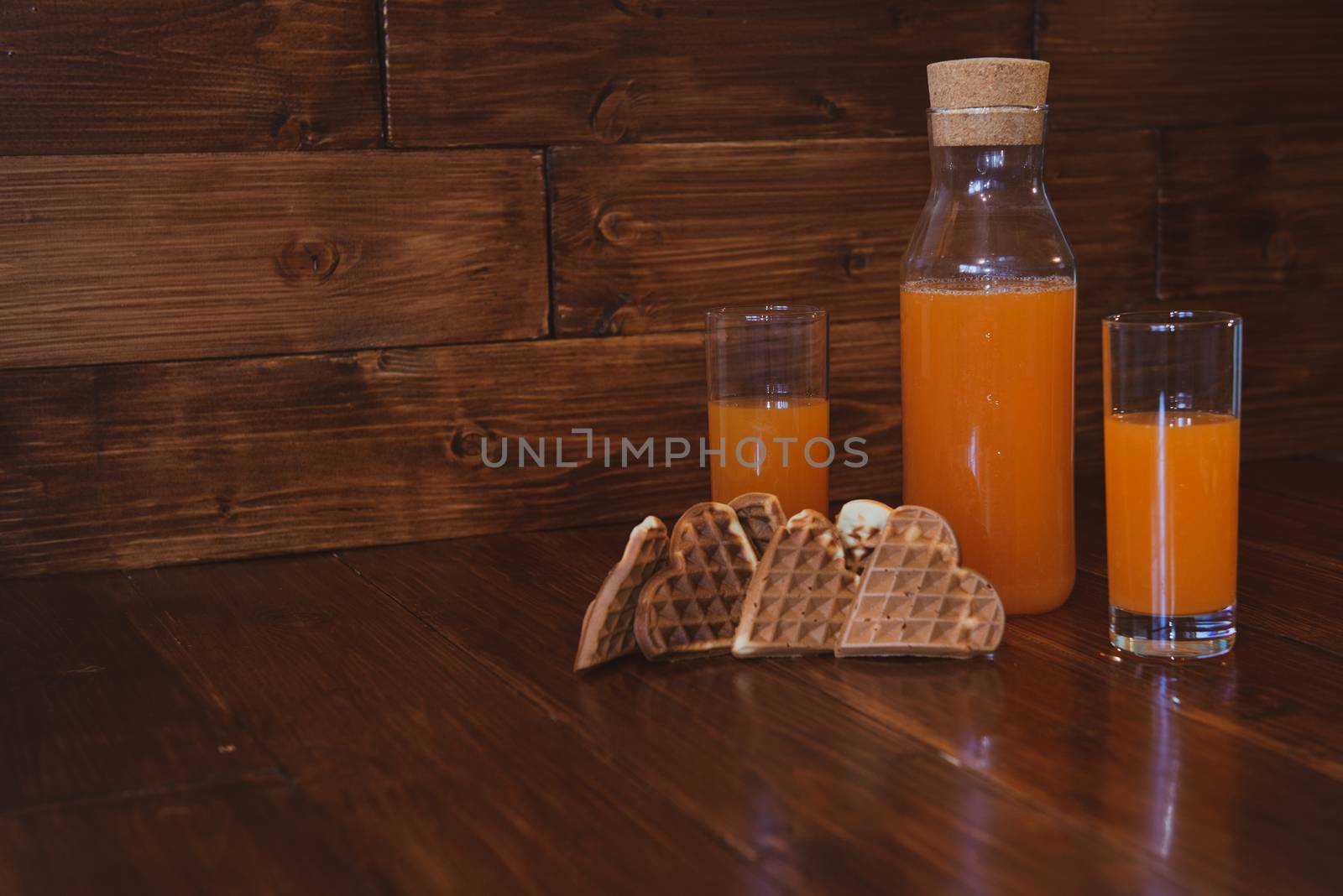 breakfast for two. freshly squeezed juice and wafers