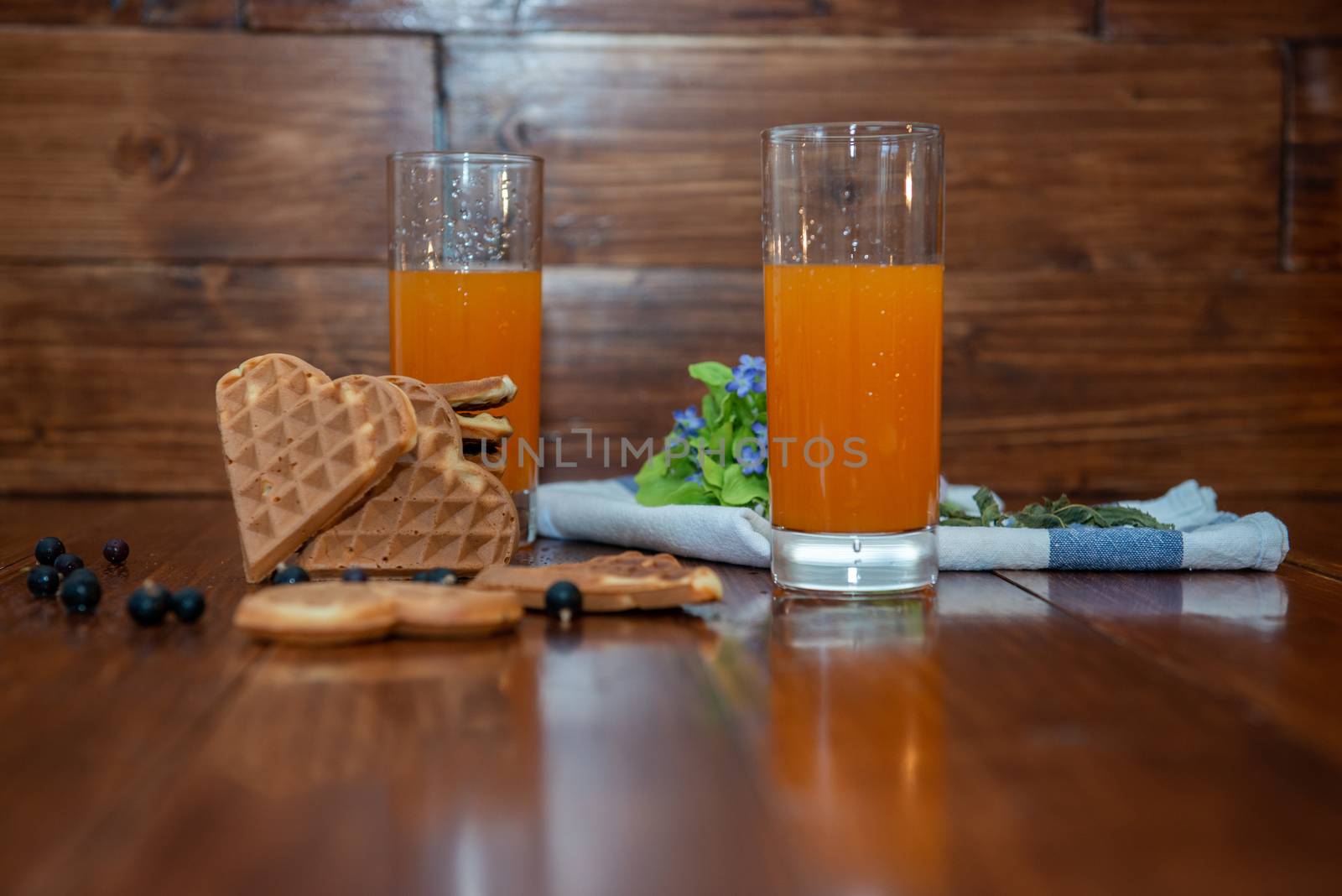 breakfast for two. freshly squeezed juice and wafers by marynkin