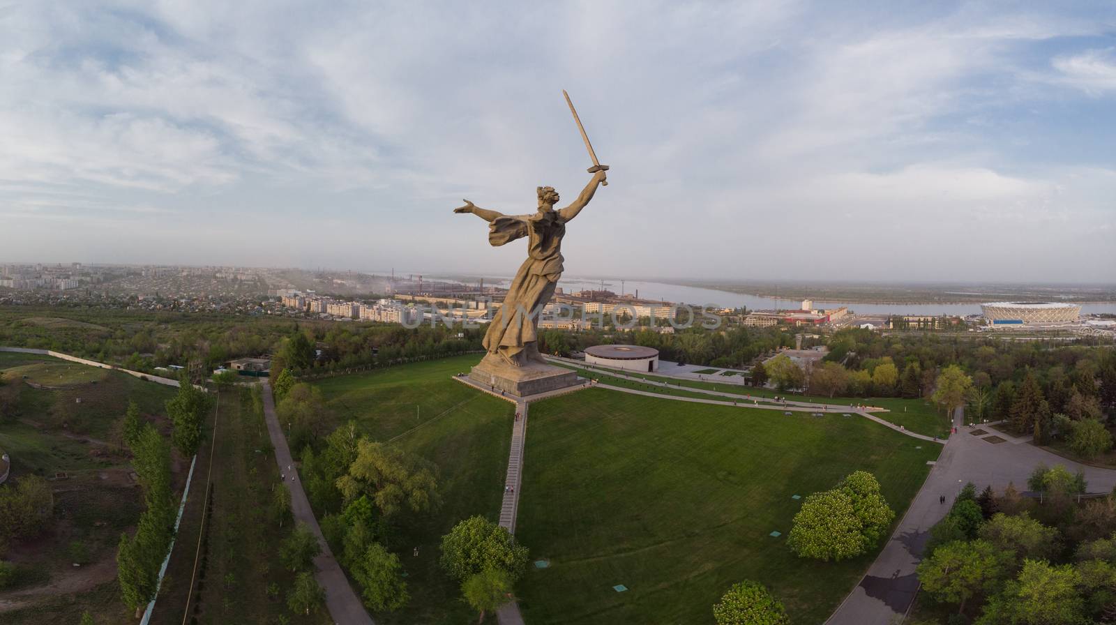 Panorama of Mamaev Kurgan 360. Volgograd, Russia 2018. Virtual set for News station, Virtual studios