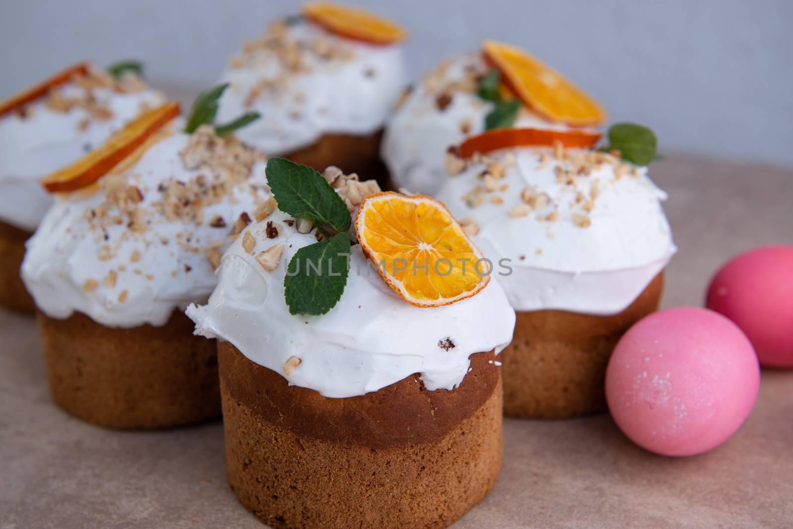 Easter, Easter cake with a complex composition, beautiful scenery, dried fruits.