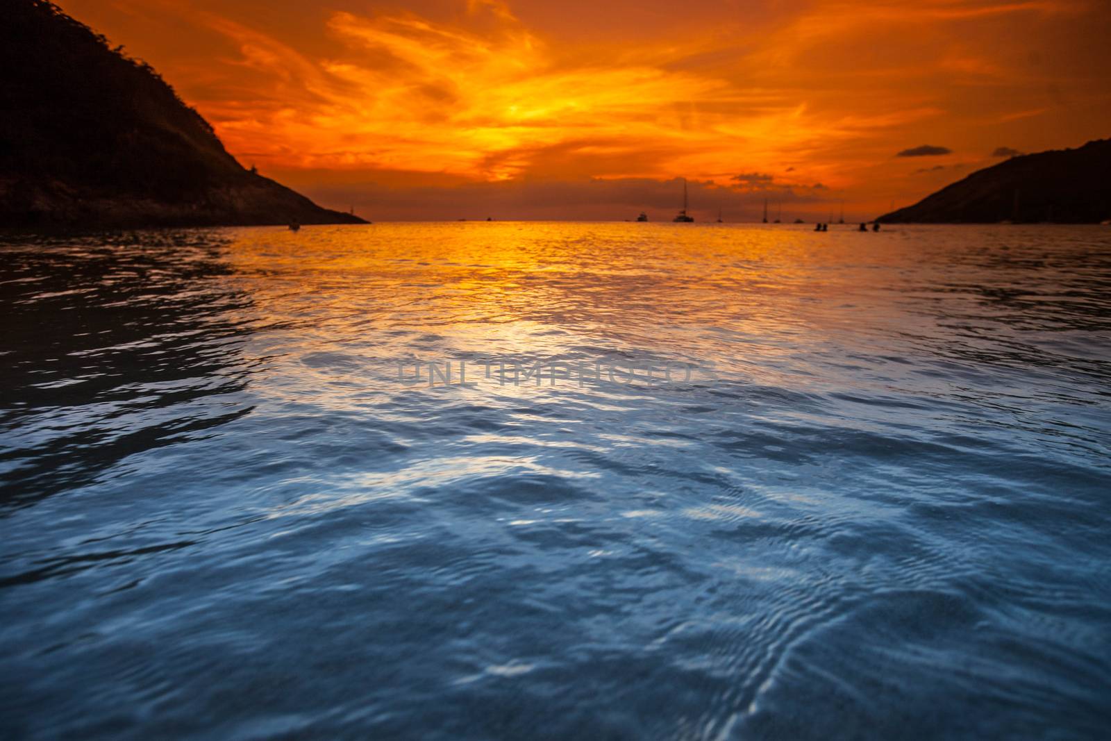 Yachts in beautiful tropical sea at sunset, Thailand