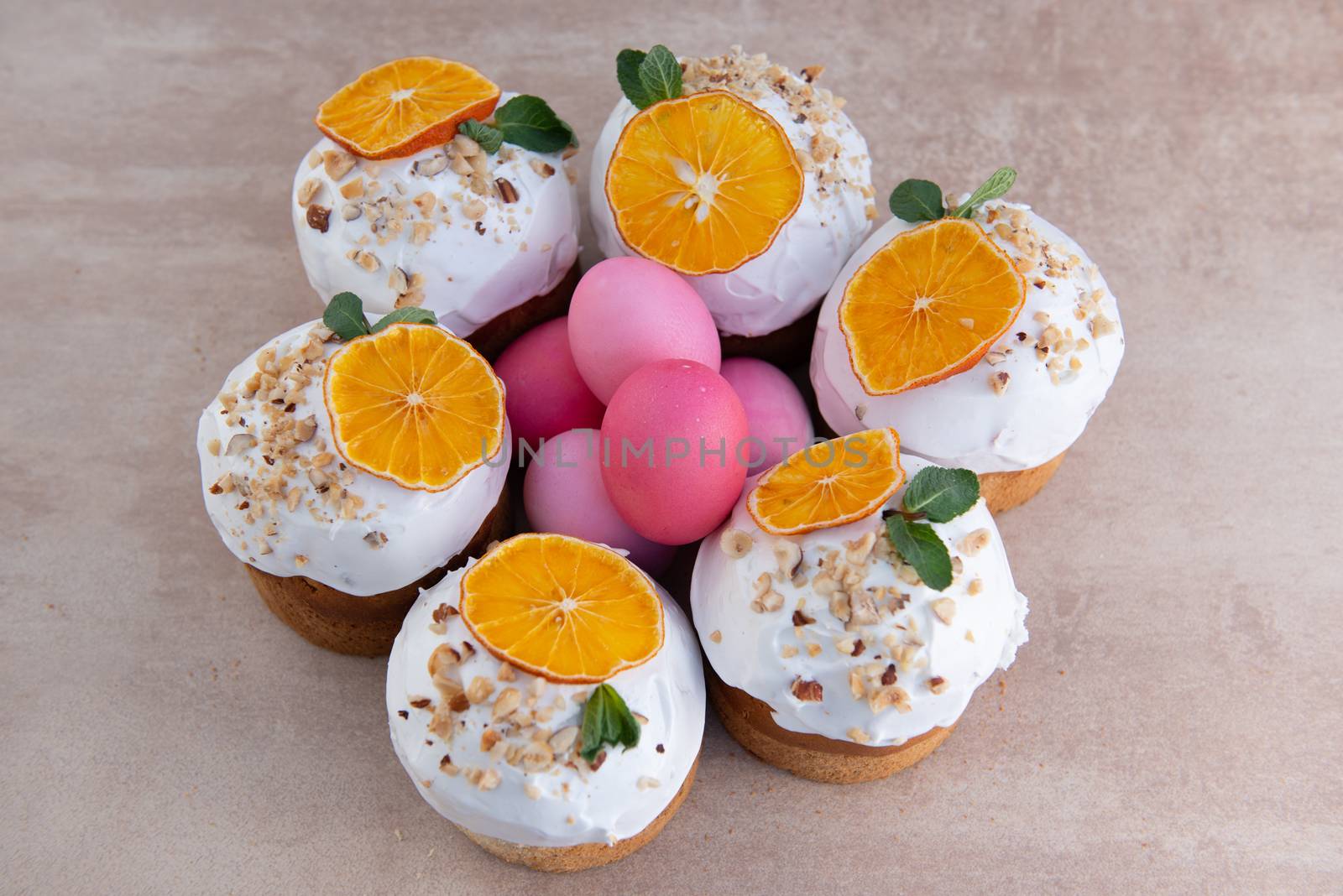 Easter, Easter cake with a complex composition, beautiful scenery, dried fruits by marynkin