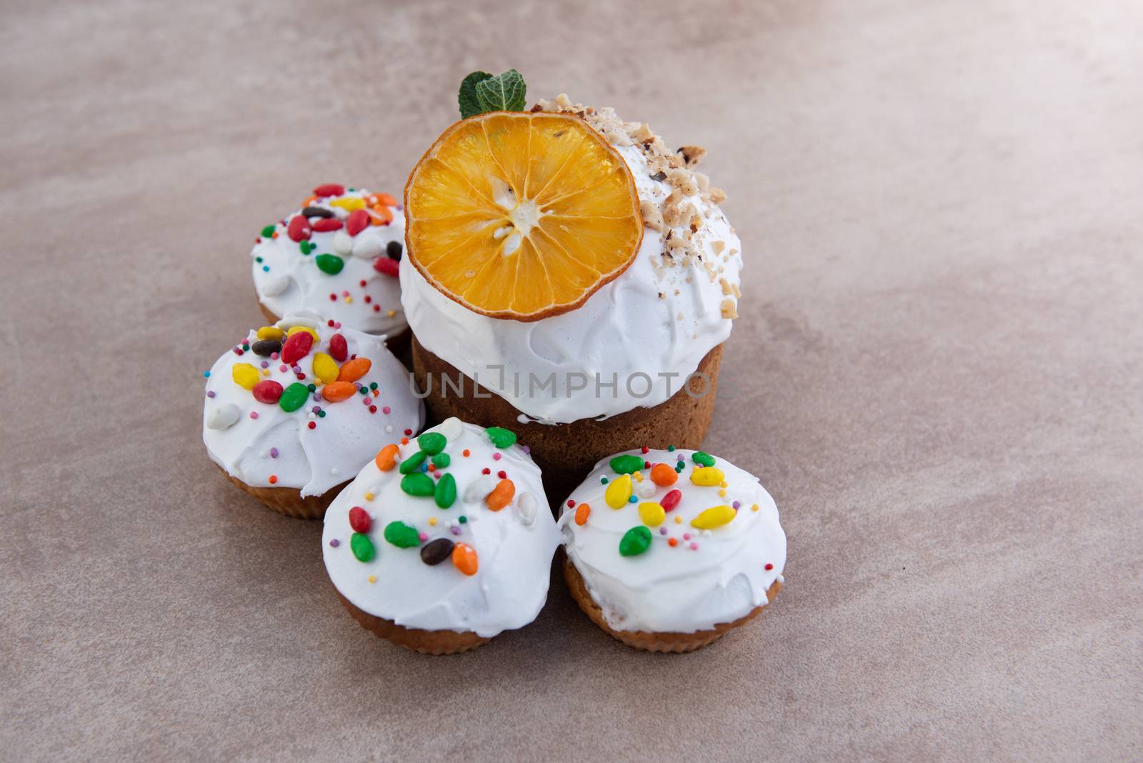 Easter, Easter cake with a complex composition, beautiful scenery, dried fruits by marynkin