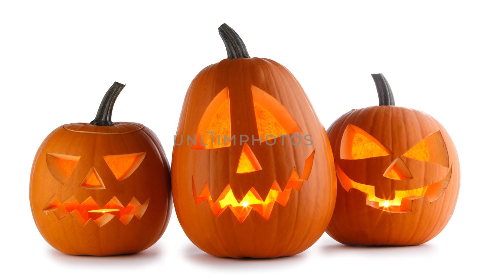 Three Halloween Pumpkins isolated on white background